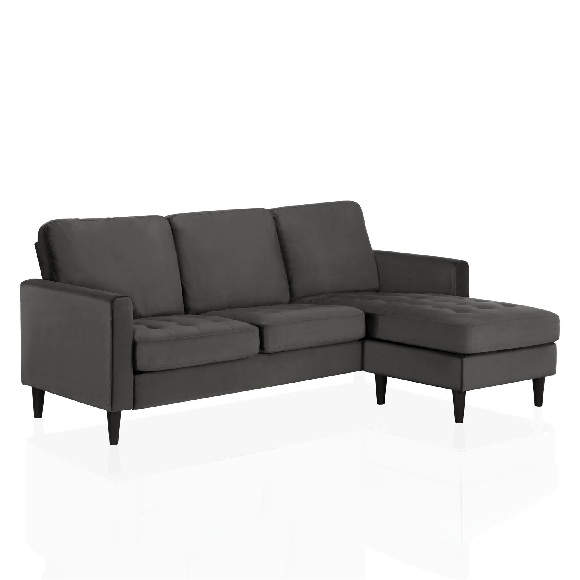Soffa med schäslong - 208x152x90 cm - för 3 personer, klädd i sammet - grå - Strummer - Soffor - Strummer 3 - Seater Sofa with Reversible Chaise – Elegant Gray Velvet - MASTERSTORE - 8595677162554 - Sofas - DA038 - CH - 8595677162554 - 