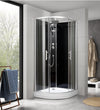 Duschkabin halvrund 90x90x215 cm - Borstad aluminium profiler - klart / svart glas - inkl. blandare &amp; dusch - Gilleleje