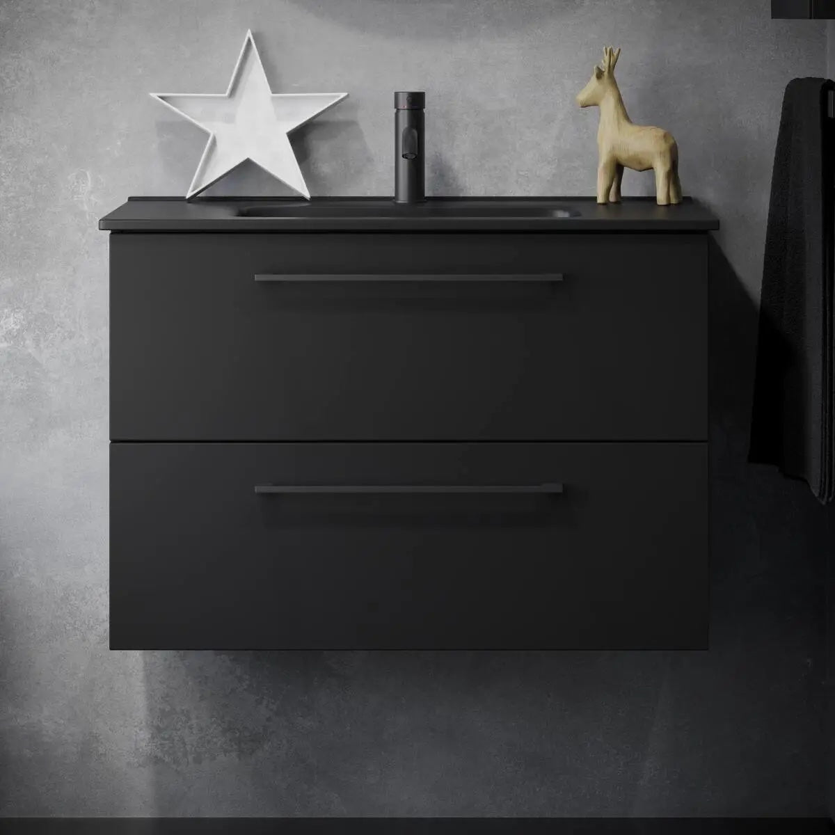 Badrumsmöbel med klassiska fronter - 60x46x57 cm - mattsvart - svart porslinstvättställ - svart handtag - Vollen - Tvättställsskåp - Vegsund, Furniture Set - Code, Black Mat - 61 cm - MASTERSTORE - 8595677170726 - Furniture Set - Code - 70 - 060 - 56 - 02 - 40 - 8595677170726 - 