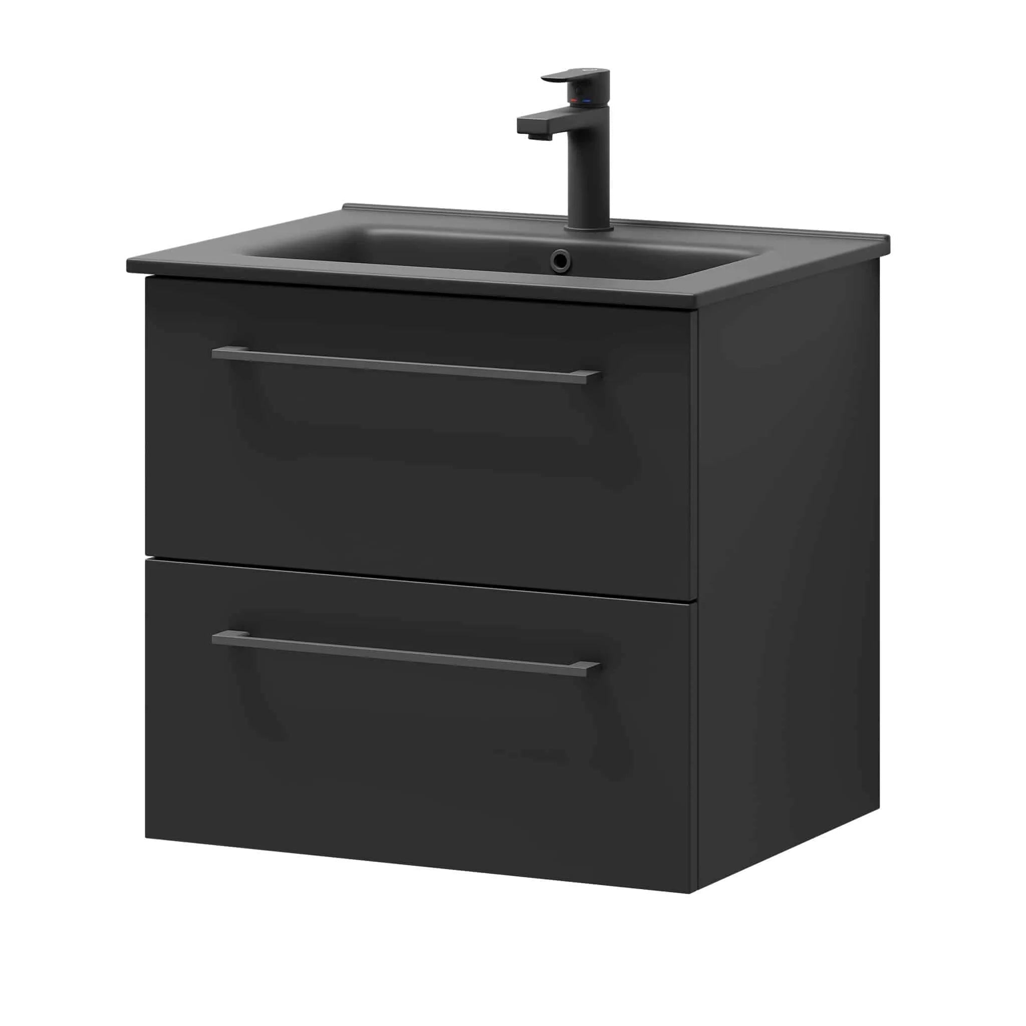 Badrumsmöbel med klassiska fronter - 80x46x57 cm - mattsvart - svart porslinstvättställ - svart handtag - Vollen - Tvättställsskåp - Vollen, Furniture Set - Basin & Cabinet, Black Mat - 81 cm - MASTERSTORE - 8595677170733 - Furniture Set - Code - 70 - 080 - 56 - 02 - 40 - 8595677170733 - 