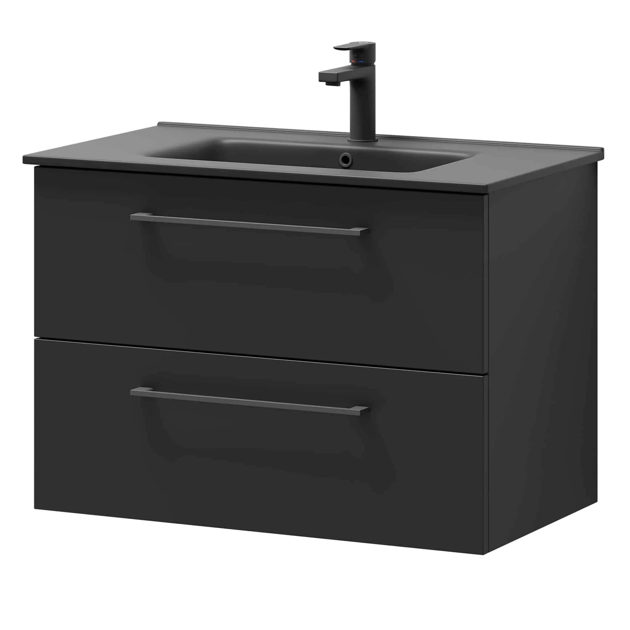 Badrumsmöbel med klassiska fronter - 80x46x57 cm - mattsvart - svart porslinstvättställ - svart handtag - Vollen - Tvättställsskåp - Vegsund, Furniture Set - Code, Black Mat - 81 cm - MASTERSTORE - 8595677170733 - Furniture Set - Code - 70 - 080 - 56 - 02 - 40 - 8595677170733 - 