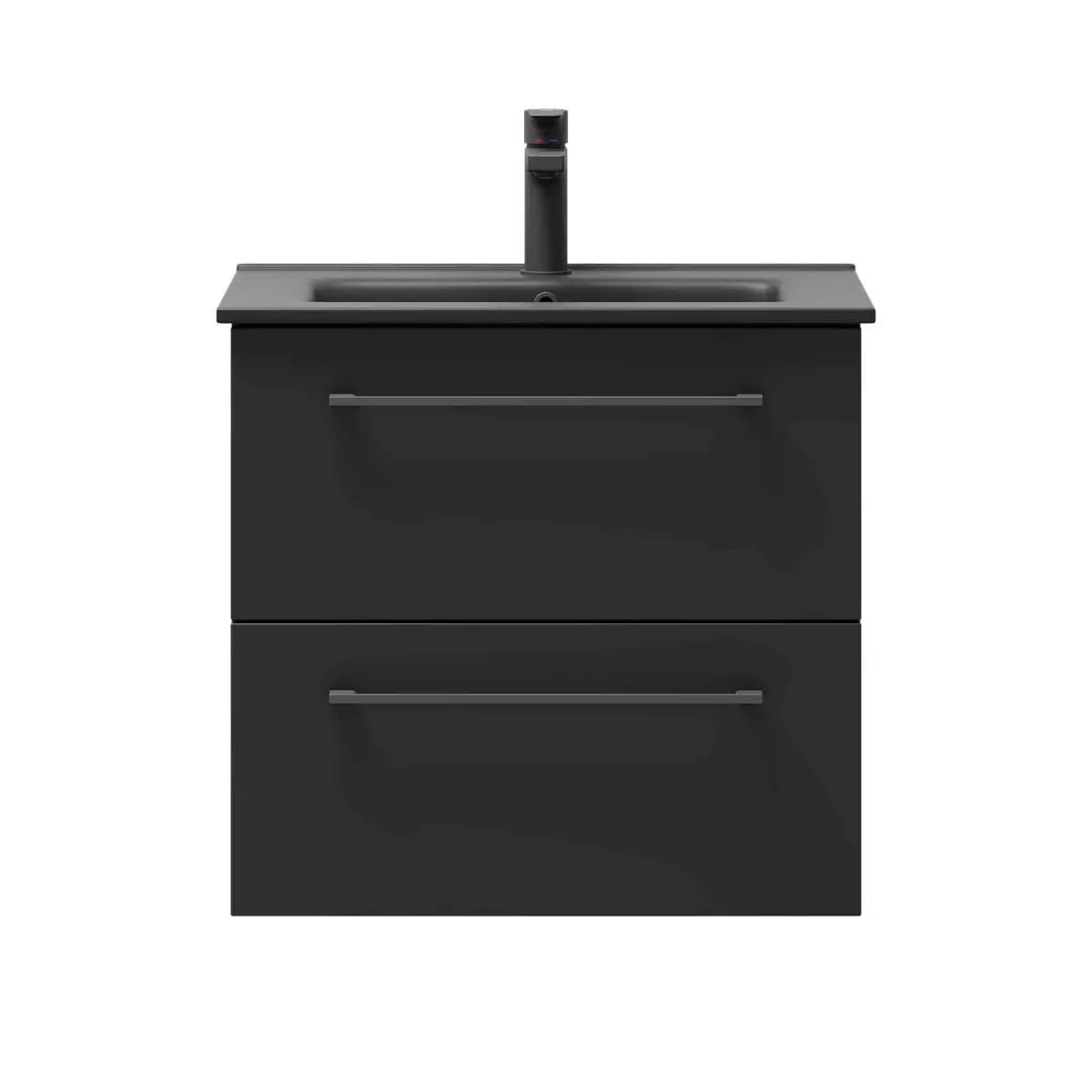 Badrumsmöbel med klassiska fronter - 100x46x57 cm - mattsvart - svart porslinstvättställ - svart handtag - Vollen - Tvättställsskåp - Vollen, Furniture Set - Basin & Cabinet, Black Mat - 101 cm - MASTERSTORE - 8595677170740 - Furniture Set - Code - 70 - 100 - 56 - 02 - 40 - 8595677170740 - 