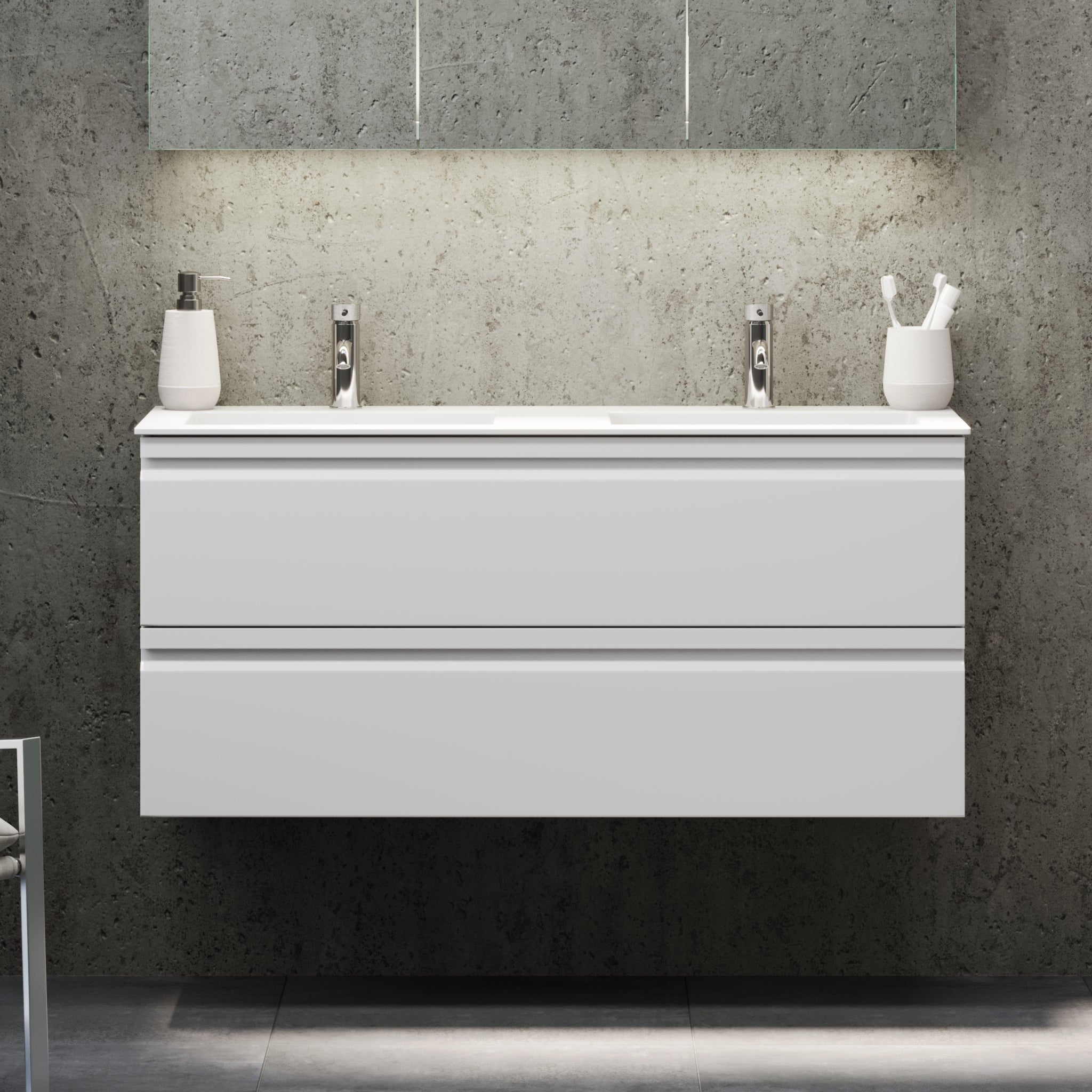 Knarrlagsund Badrumsmöbel – Djup 46 cm, Vit Högblank