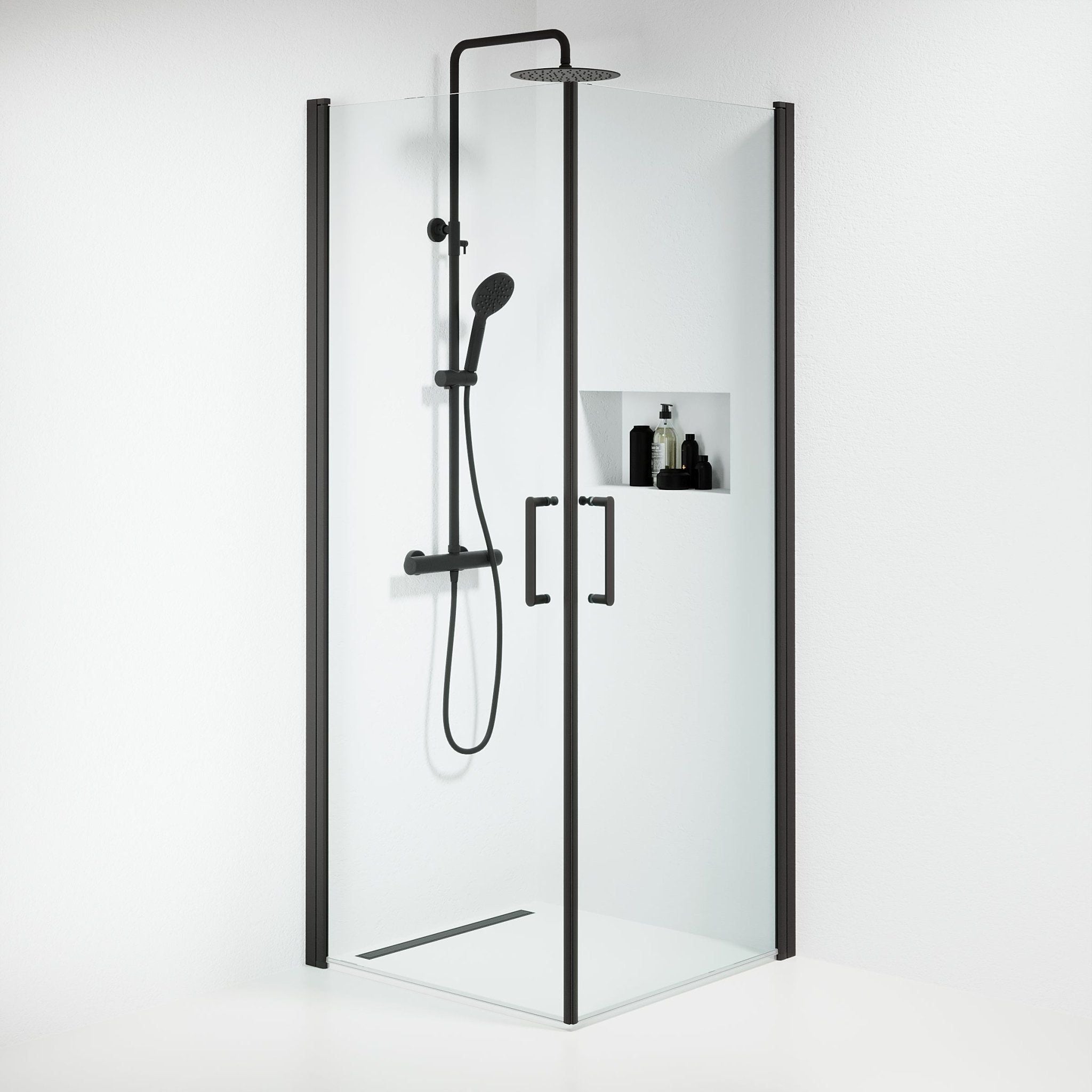 Duschhörn fyrkantig 90x90x195 cm - 6 mm klart nanoglas - svart profil - Sandefjord - Duschhörn - Shower enclosure square 90x90x195 cm - 6 mm clear nano glass - black profile - Sandefjord - MASTERSTORE - 8595677176315 - Shower Enclosures - 15 - 090 - 02 - 02 - 00 - 8595677176315 - 