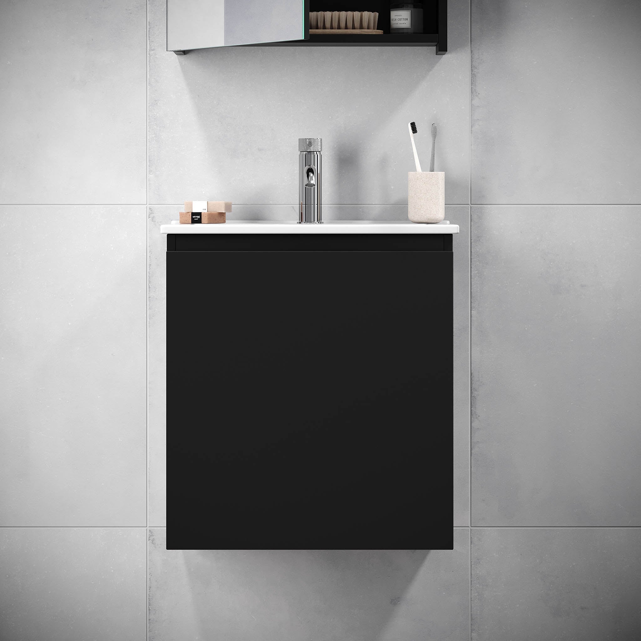 Badrumsmöbelpaket med underskåp och tvättställ i porslin - 51x41x55 cm - mattsvart - Kenwood - Tvättställsskåp - Kenwood, Furniture Set - One Box, Black Mat - 50 cm - MASTERSTORE - 8595677177206 - Furniture Set - One Box - 09 - 050 - 63 - 02 - 01 - 8595677177206 - 