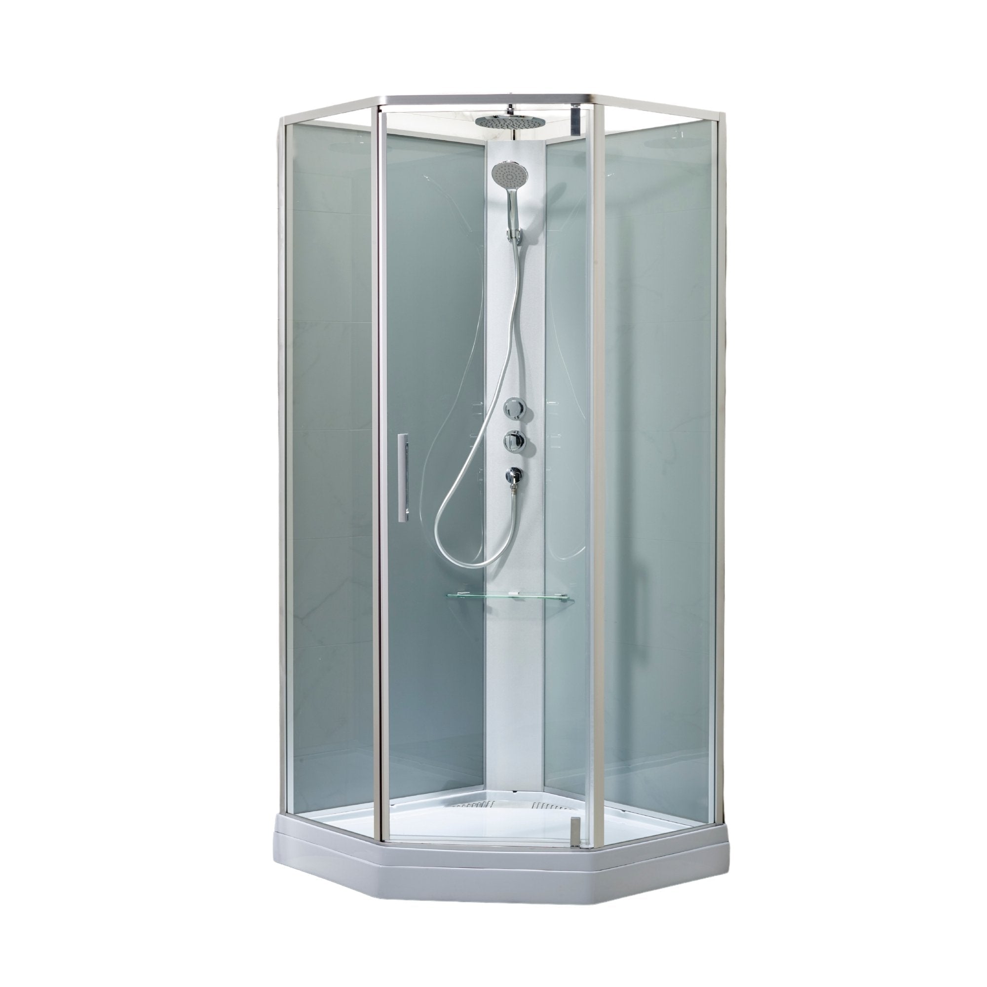Duschkabin pentagonal - 90x90x220 cm - satinprofiler - klarglas - inkl. blandare och dusch - Marienlyst Premium - Duschkabiner - Marienlyst, Shower Cabin Set - Code, Glass Clear - 90 cm - MASTERSTORE - 8595677177374 - Shower Cabin Set - Code - 20 - 090 - 01 - 50 - 40 - 8595677177374 - 