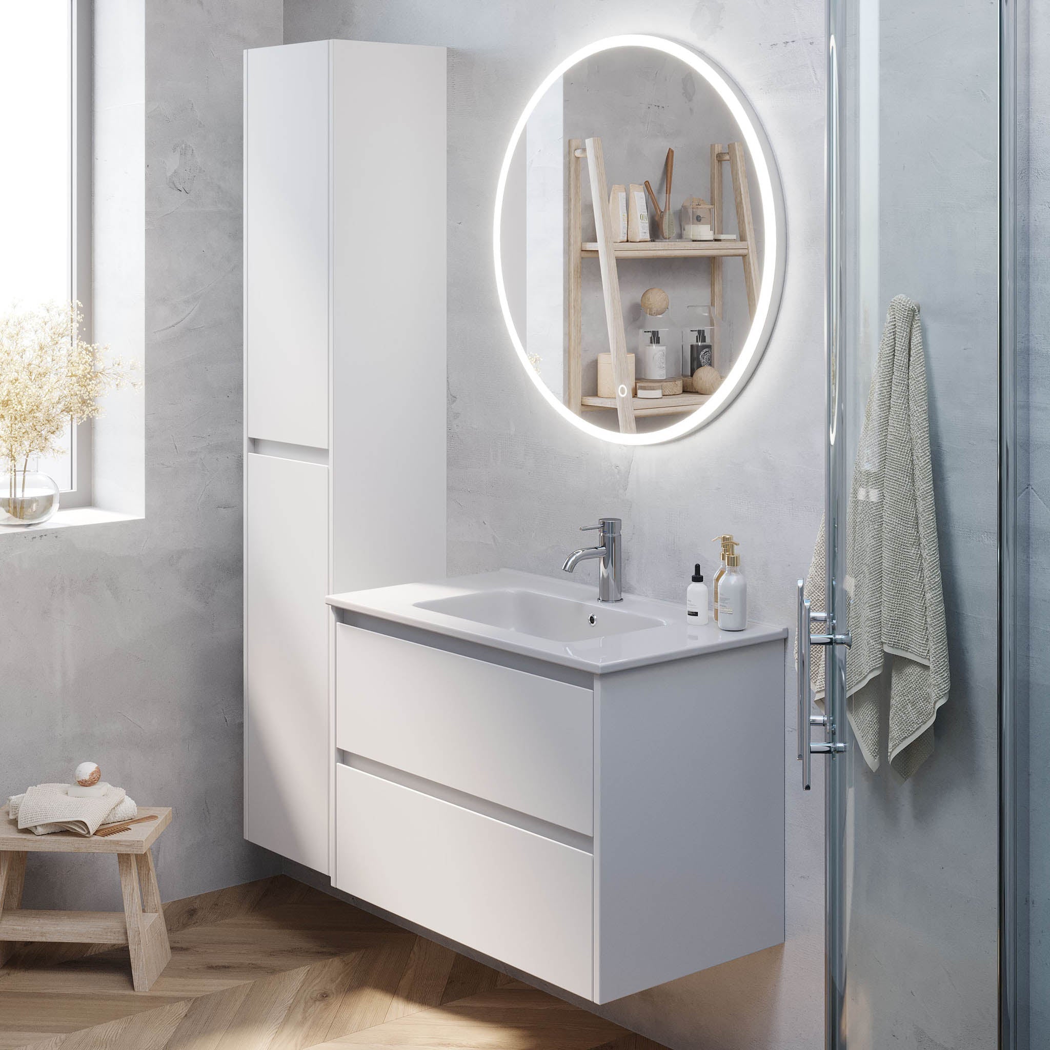 Badrumsmöbel med klassiska integrerade fronter - 80x46x57 cm - mattvit - Molde - Tvättställsskåp - Molde, Furniture Set - One Box, White Mat - 79 cm - MASTERSTORE - 8595677178913 - Furniture Set - One Box - 77 - 080 - 11 - 01 - 00 - 8595677178913 - 