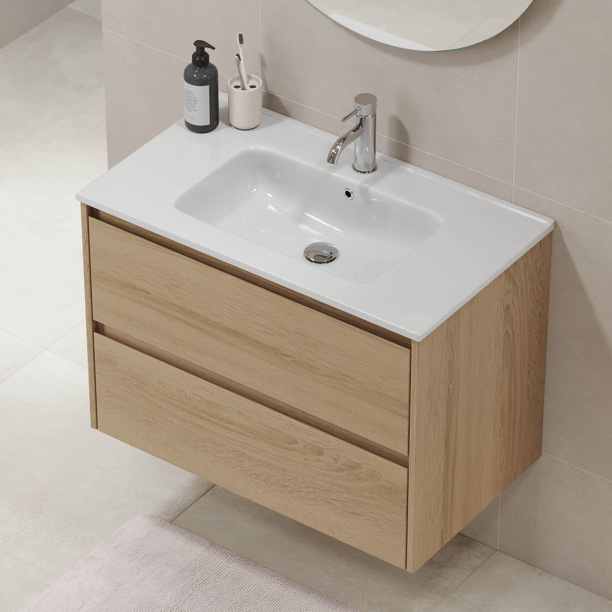 Badrumsmöbel med klassiska integrerade fronter - 80x46x57 cm - ek - Molde - Tvättställsskåp - Molde, Furniture Set - One Box, Oak - 79 cm - MASTERSTORE - 8595677178944 - Furniture Set - One Box - 77 - 080 - 11 - 86 - 00 - 8595677178944 - 