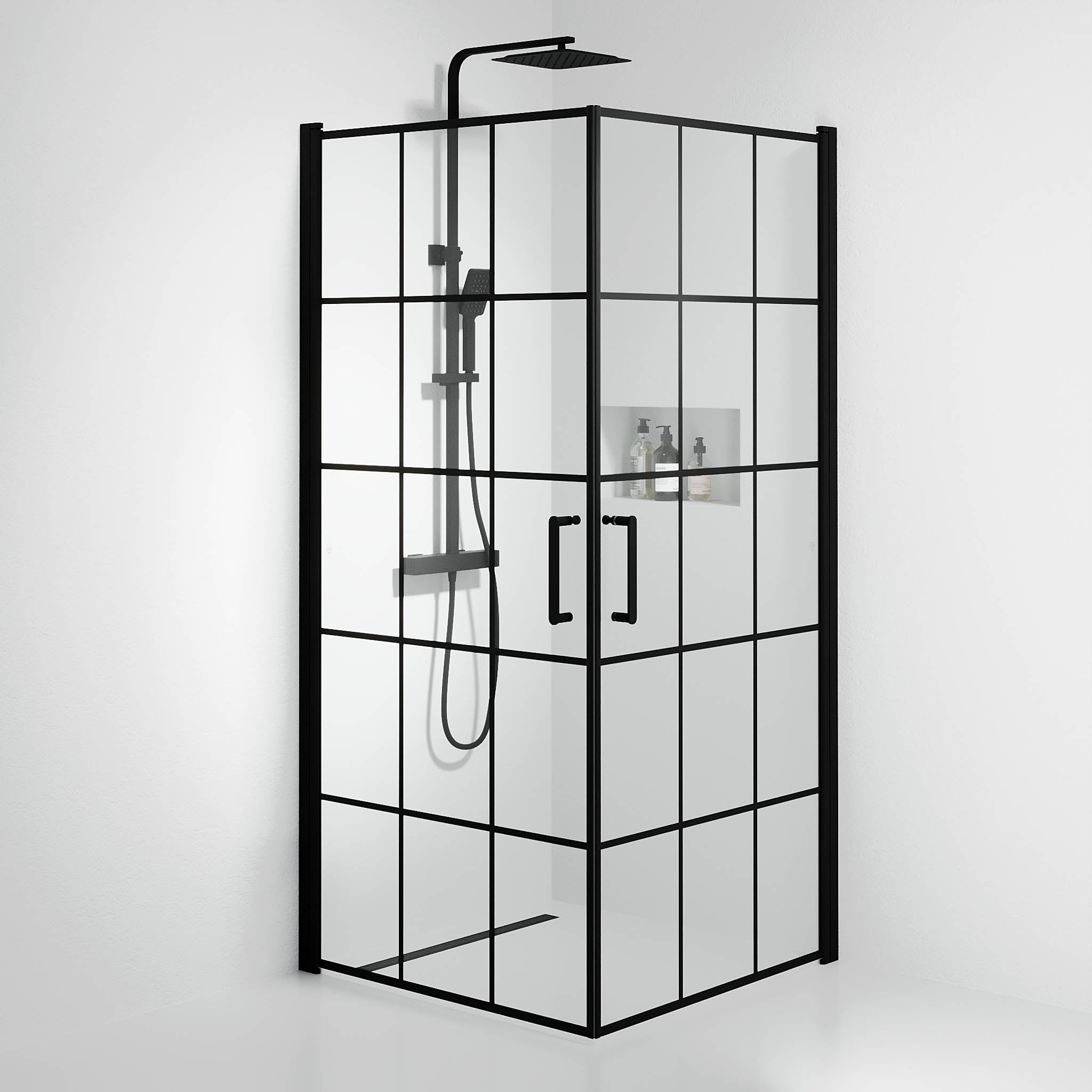 Duschhörna fyrkantig 90x90x195 cm - 5 mm klart nanoglas med svarta spröjs - svart profil - Sandefjord - Duschhörn - Sandefjord, Shower Enclosure, Clear/Black - 90 cm - MASTERSTORE - 8595677180510 - Shower Enclosure - 42 - 090 - 09 - 02 - 00 - 8595677180510 - 
