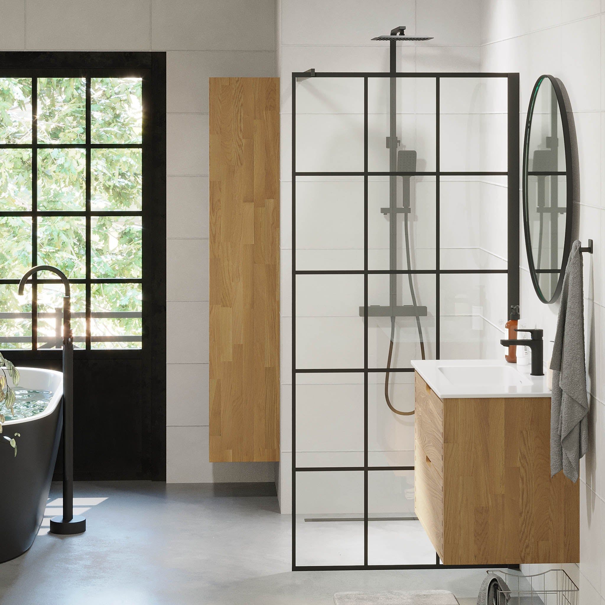 Duschhörna fyrkantig 90x90x195 cm - 5 mm klart nanoglas med svarta spröjs - svart profil - Sandefjord - Duschhörn - Shower enclosure square 90x90x195 cm - 5 mm clear nano glass with black bars - black profile - Sandefjord - MASTERSTORE - 8595677180510 - Shower Enclosures - 42 - 090 - 09 - 02 - 00 - 8595677180510 - 
