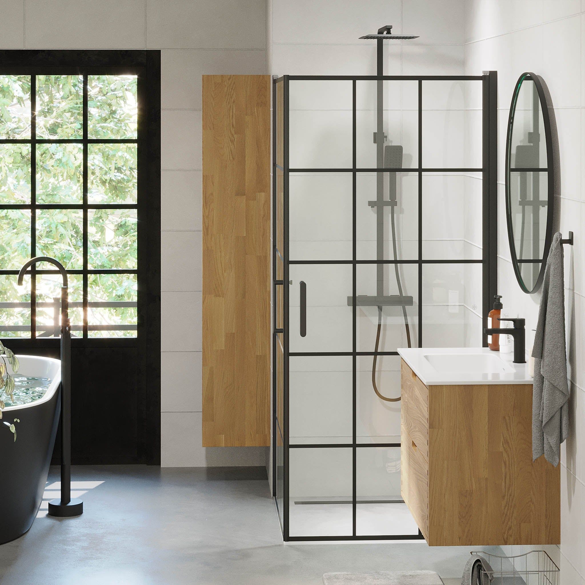 Duschhörna fyrkantig 90x90x195 cm - 5 mm klart nanoglas med svarta spröjs - svart profil - Sandefjord - Duschhörn - Shower enclosure square 90x90x195 cm - 5 mm clear nano glass with black bars - black profile - Sandefjord - MASTERSTORE - 8595677180510 - Shower Enclosures - 42 - 090 - 09 - 02 - 00 - 8595677180510 - 