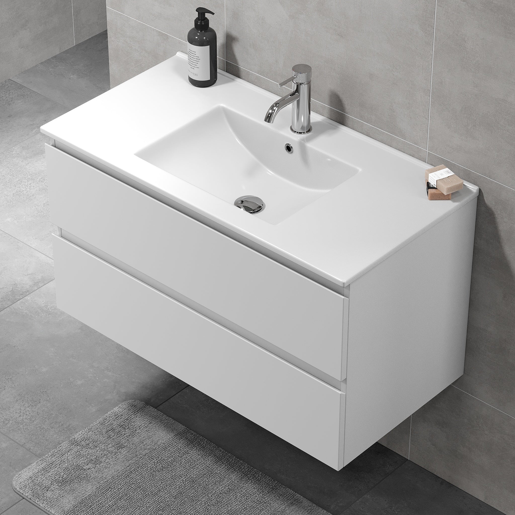 Badrumsmöbel med klassiska integrerade fronter - 60x46x50 cm - mattvit - porslinstvättställ - Kenwood - Tvättställsskåp - Kenwood, Furniture Set - Code, White Mat - 61 cm - MASTERSTORE - 8595677181029 - Furniture Set - Code - 80 - 060 - 04 - 01 - 01 - 8595677181029 - 