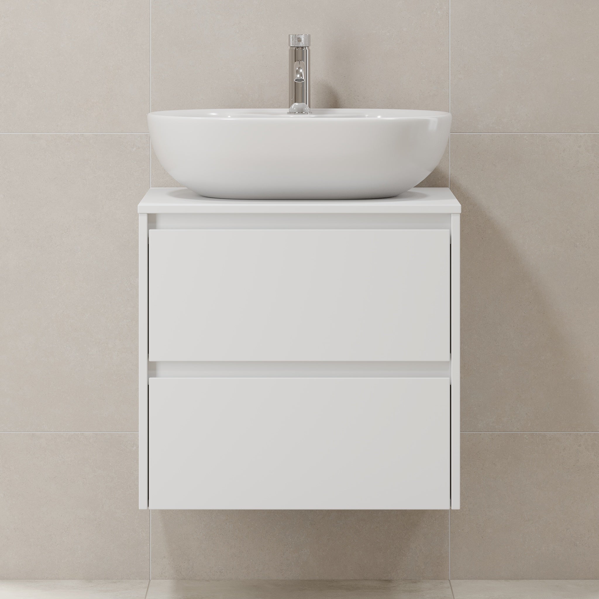 Badrumsmöbel med klassisk integrerad front - 60x46x57 cm - mattvit - bänkskiva med vitt porslinstvättställ - Svalbard - Tvättställsskåp - Svalbard, Furniture Set - Code, White Mat - 60 cm - MASTERSTORE - 8595677183566 - Furniture Set - Code - 83 - 060 - 10 - 01 - 40 - 8595677183566 - 