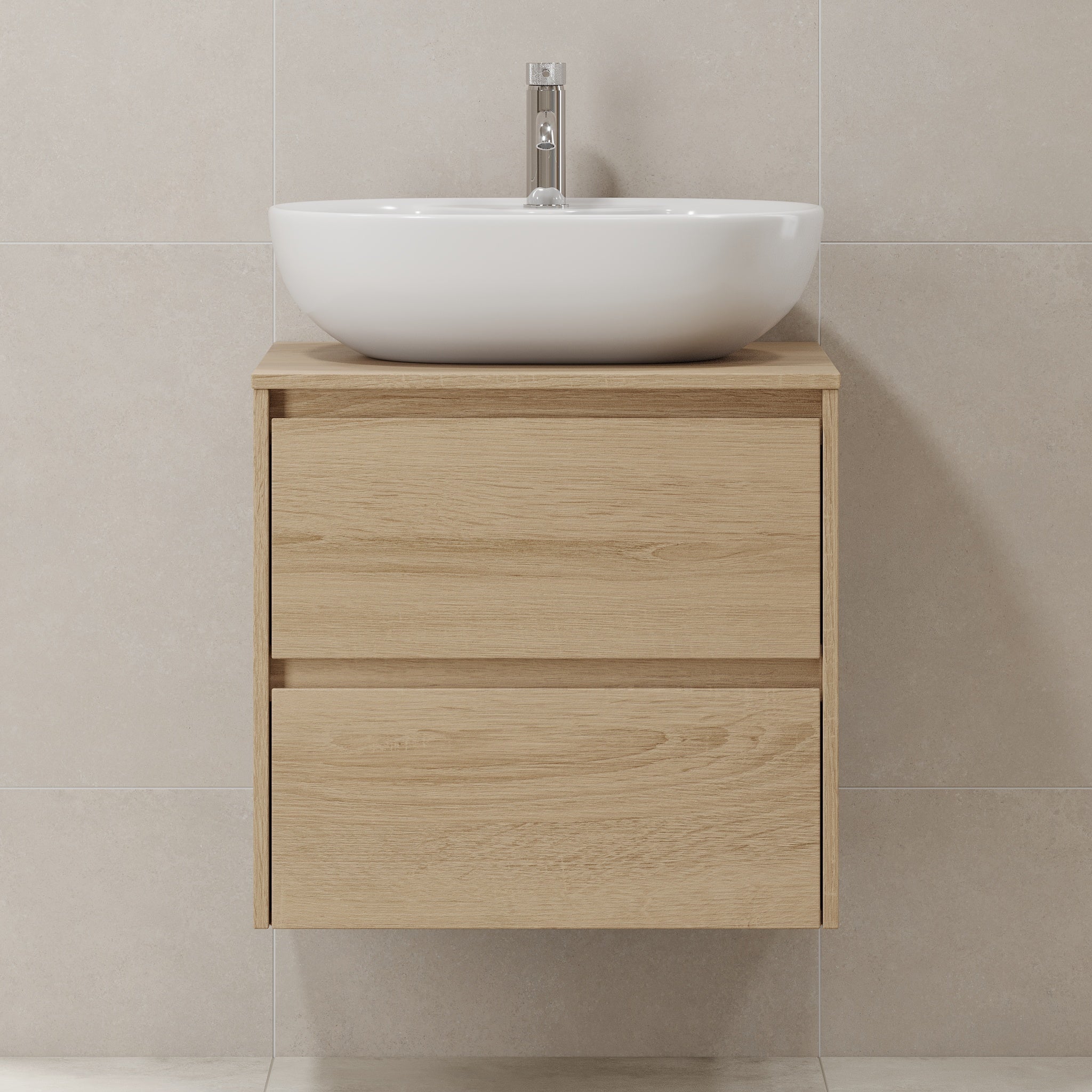 Badrumsmöbel med klassisk integrerad front - 60x46x57 cm - ek - bänkskiva med vitt porslinstvättställ - Svalbard - Tvättställsskåp - Svalbard, Furniture Set - Code, Oak - 60 cm - MASTERSTORE - 8595677183603 - Furniture Set - Code - 83 - 060 - 10 - 86 - 40 - 8595677183603 - 