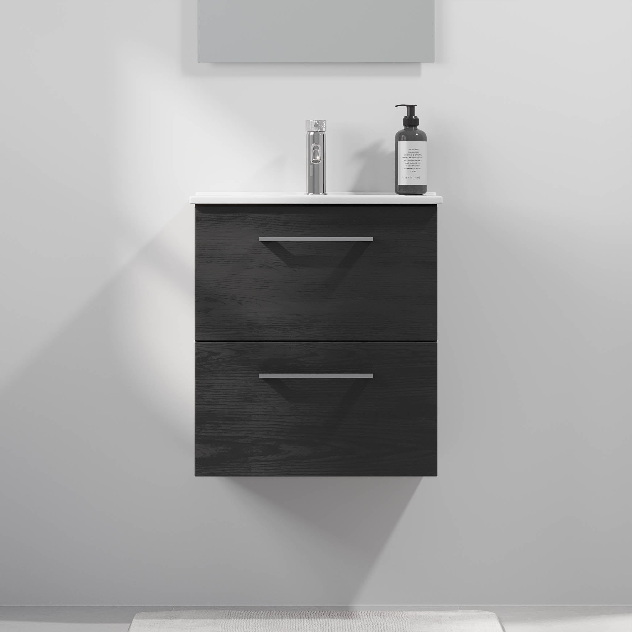 Badrumsmöbel med klassiska fronter - SLIM - 80x36x57 cm - svart trästruktur - porslinstvättställ - kromat handtag - Magnor - Tvättställsskåp - Magnor, Furniture Set - Code, Black Wood - 80 cm - MASTERSTORE - 8595677189841 - Furniture Set - Code - 75 - 080 - 70 - 22 - 40 - 8595677189841 - 