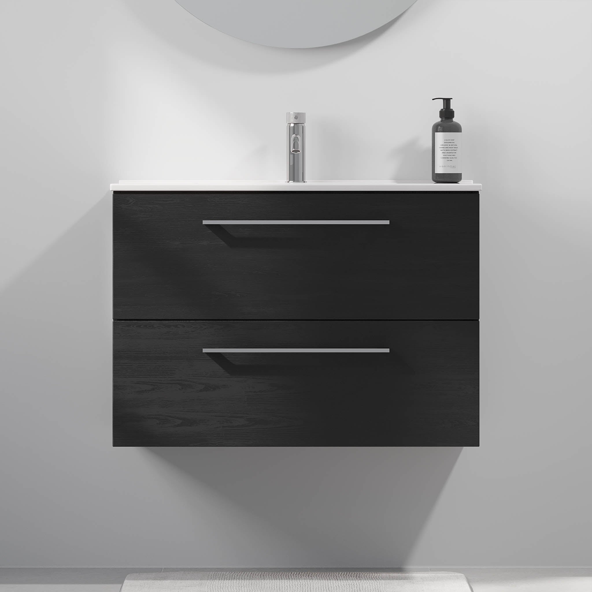 Badrumsmöbel med klassiska fronter - SLIM - 80x36x57 cm - svart trästruktur - porslinstvättställ - kromat handtag - Magnor - Tvättställsskåp - Magnor, Furniture Set - Code, Black Wood - 80 cm - MASTERSTORE - 8595677189841 - Furniture Set - Code - 75 - 080 - 70 - 22 - 40 - 8595677189841 - 