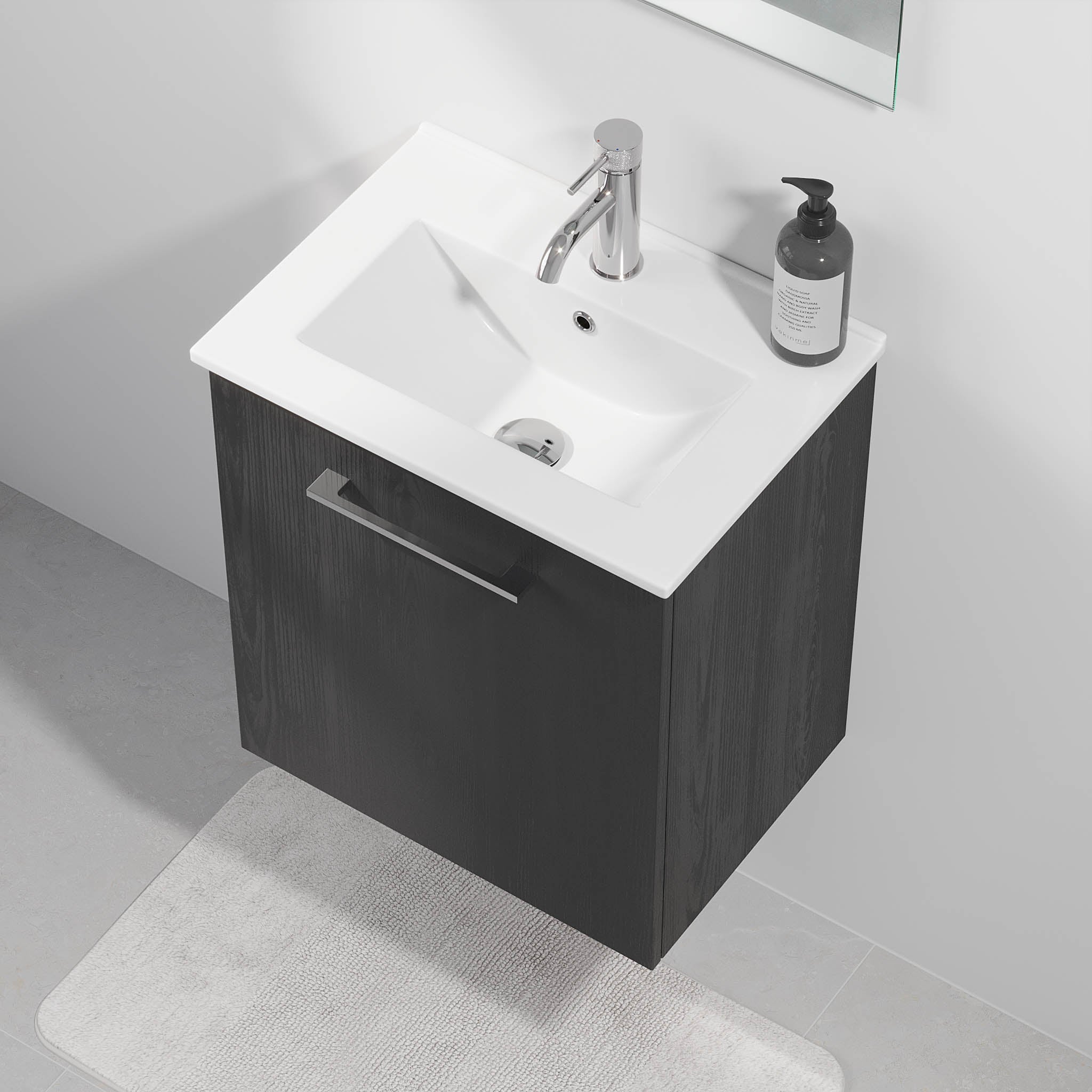 Badrumsmöbel med klassisk dörr - SLIM - 50x36x55 cm - svart trästruktur - porslinstvättställ - kromat handtag - Magnor - Tvättställsskåp - Magnor, Furniture Set - Code, Black Wood - 50 cm - MASTERSTORE - 8595677189803 - Furniture Set - Code - 75 - 050 - 70 - 22 - 40 - 8595677189803 - 