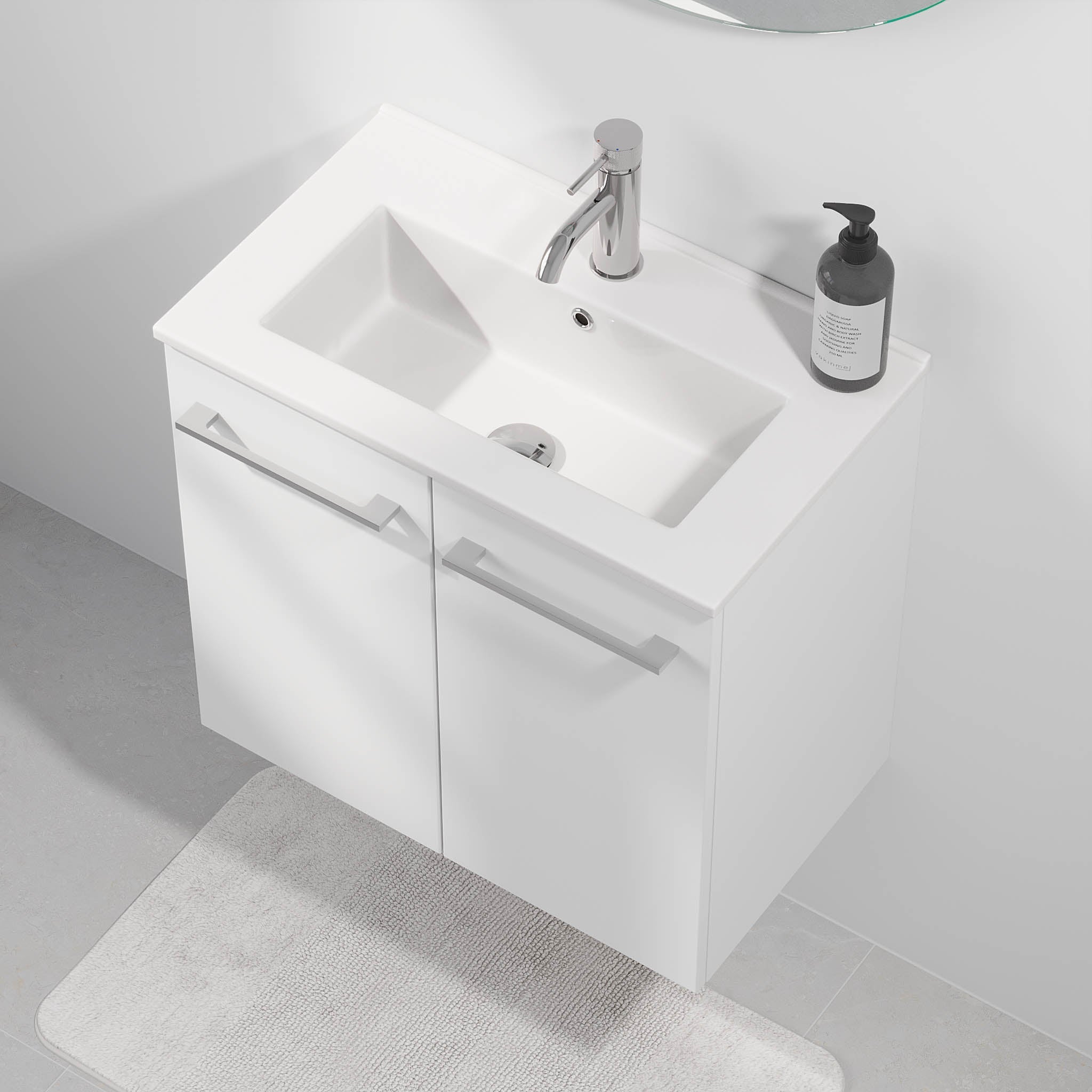 Badrumsmöbel med klassisk dörr - SLIM - 50x36x55 cm - mattvit - porslinstvättställ - kromat handtag - Magnor - Tvättställsskåp - Magnor, Furniture Set - Code, White Mat - 50 cm - MASTERSTORE - 8595677189957 - Furniture Set - Code - 75 - 050 - 70 - 01 - 40 - 8595677189957 - 