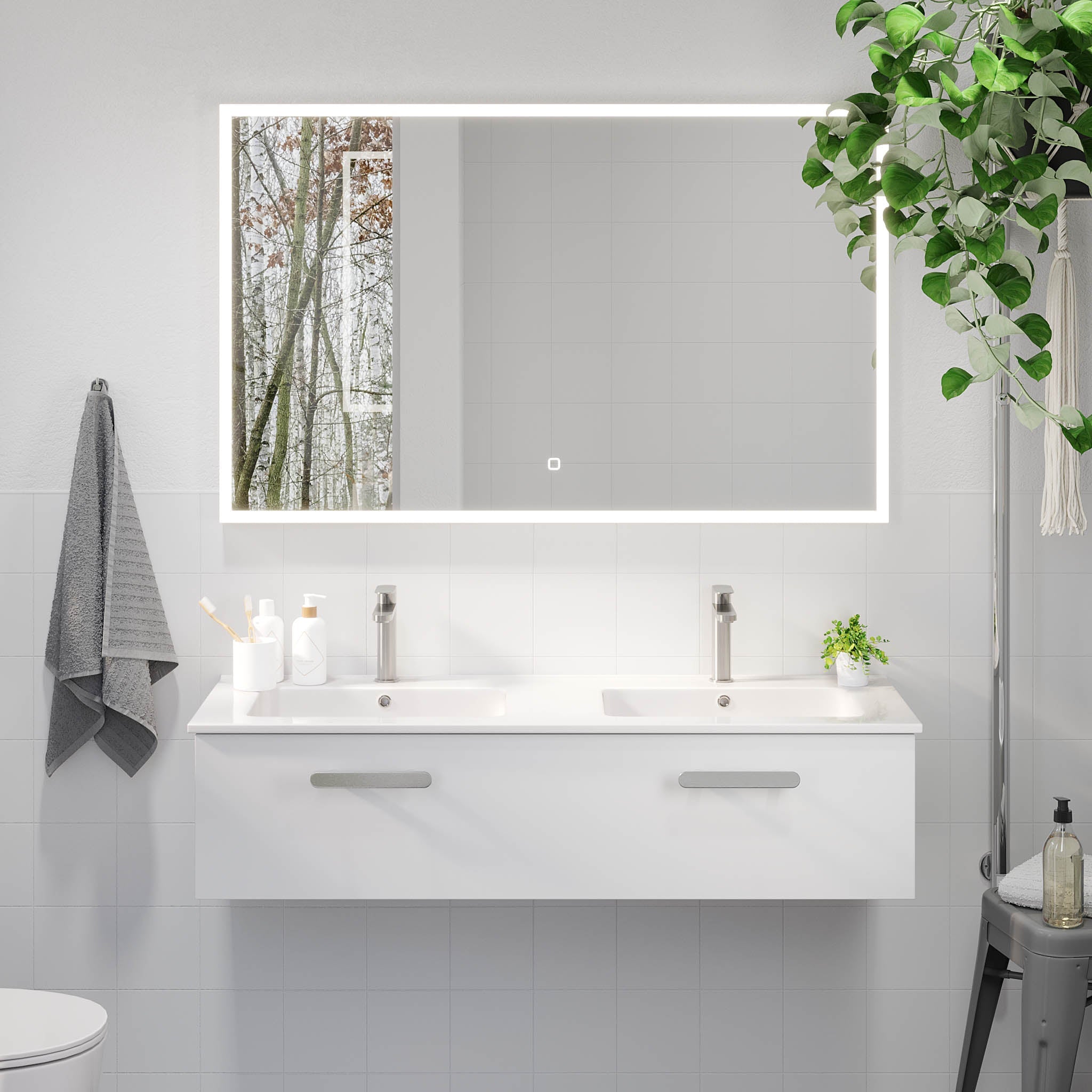 Badrumsmöbel med klassisk front - 100x46x29 cm - mattvit - porslinstvättställ - satinhandtag - Colina - Tvättställsskåp - Colina, Furniture Set - Basin & Cabinet, White Mat - 100 cm - MASTERSTORE - 8595677192896 - Furniture Set - Code - 85 - 100 - 50 - 01 - 40 - 8595677192896 - 