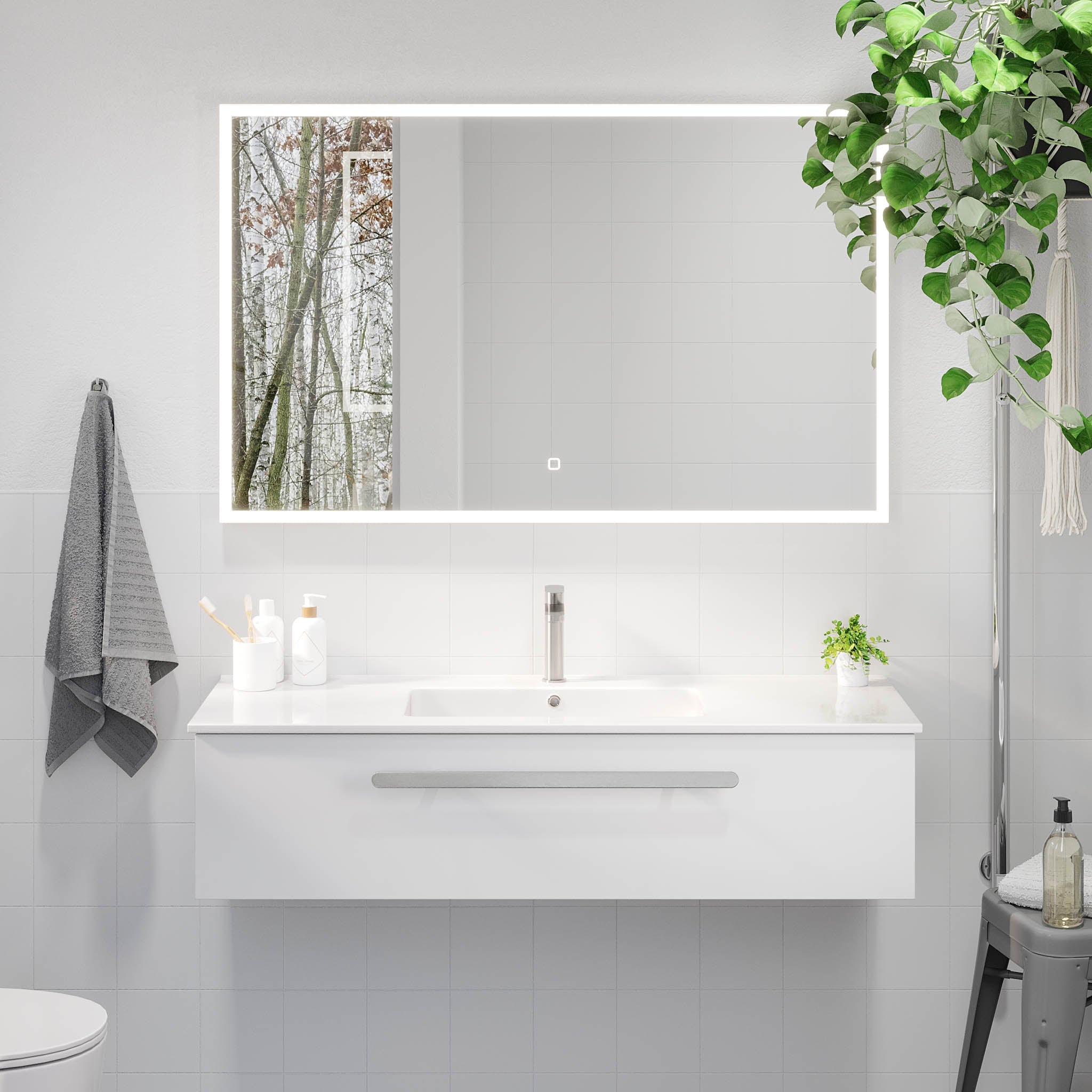 Badrumsmöbel med klassisk front - 100x46x29 cm - mattvit - porslinstvättställ - satinhandtag - Colina - Tvättställsskåp - Colina, Furniture Set - Basin & Cabinet, White Mat - 100 cm - MASTERSTORE - 8595677192896 - Furniture Set - Code - 85 - 100 - 50 - 01 - 40 - 8595677192896 - 