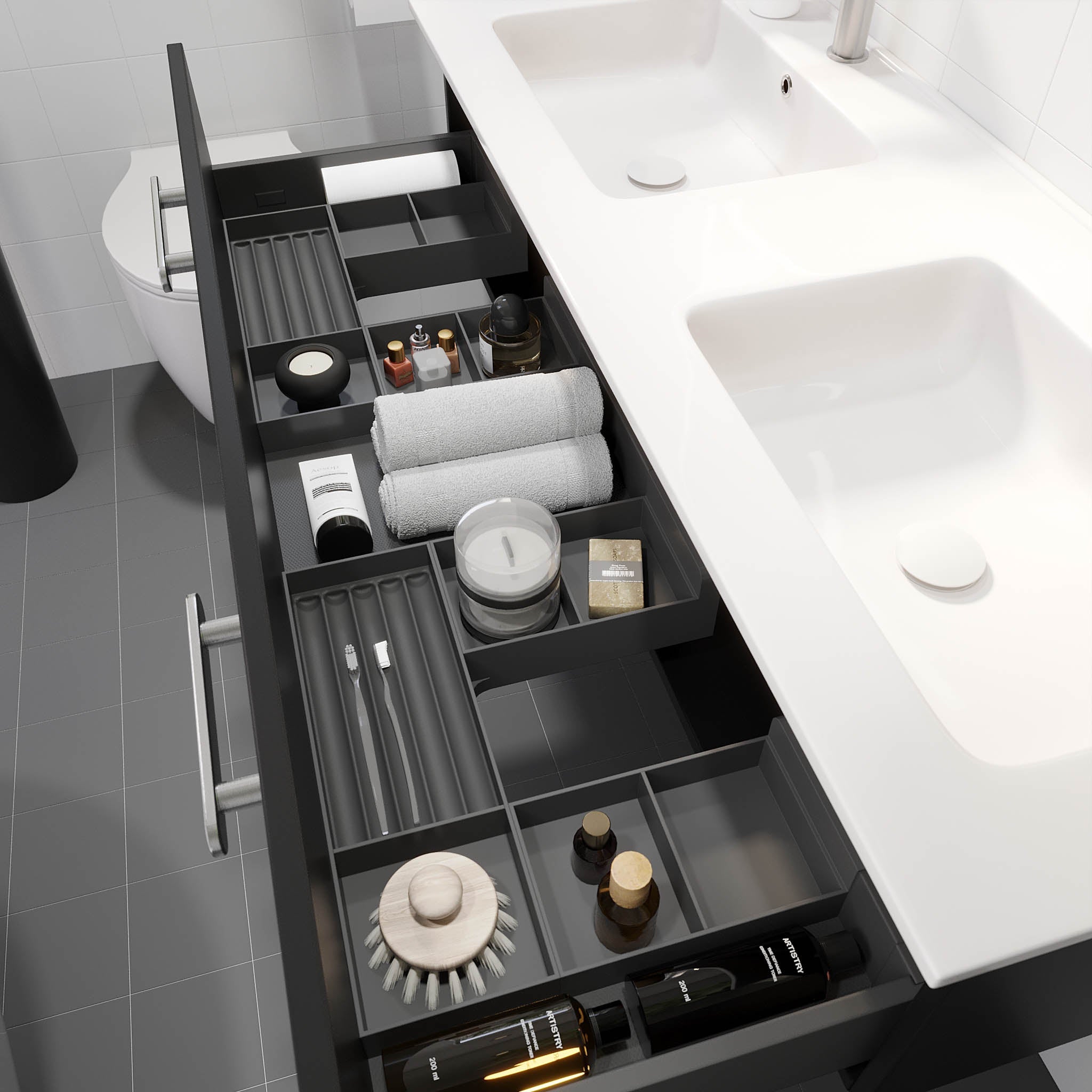 Badrumsmöbel med klassisk front - 100x46x29 cm - mattsvart - porslinstvättställ - satinhandtag - Colina - Tvättställsskåp - Colina, Furniture Set - Basin & Cabinet, Black Mat - 100 cm - MASTERSTORE - 8595677192926 - Furniture Set - Code - 85 - 100 - 50 - 02 - 40 - 8595677192926 - 