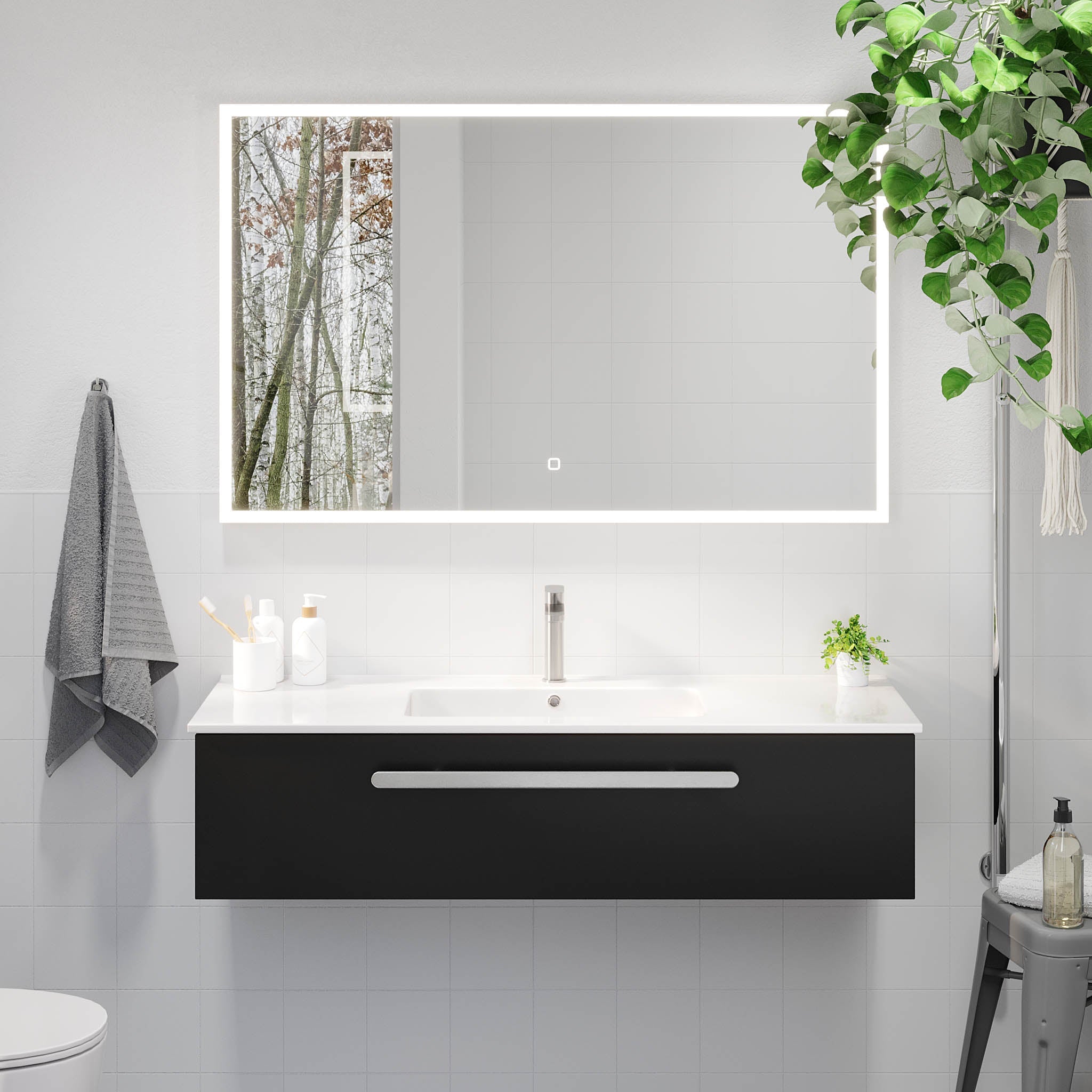 Badrumsmöbel med klassisk front - 100x46x29 cm - mattsvart - porslinstvättställ - satinhandtag - Colina - Tvättställsskåp - Colina, Furniture Set - Basin & Cabinet, Black Mat - 100 cm - MASTERSTORE - 8595677192926 - Furniture Set - Code - 85 - 100 - 50 - 02 - 40 - 8595677192926 - 