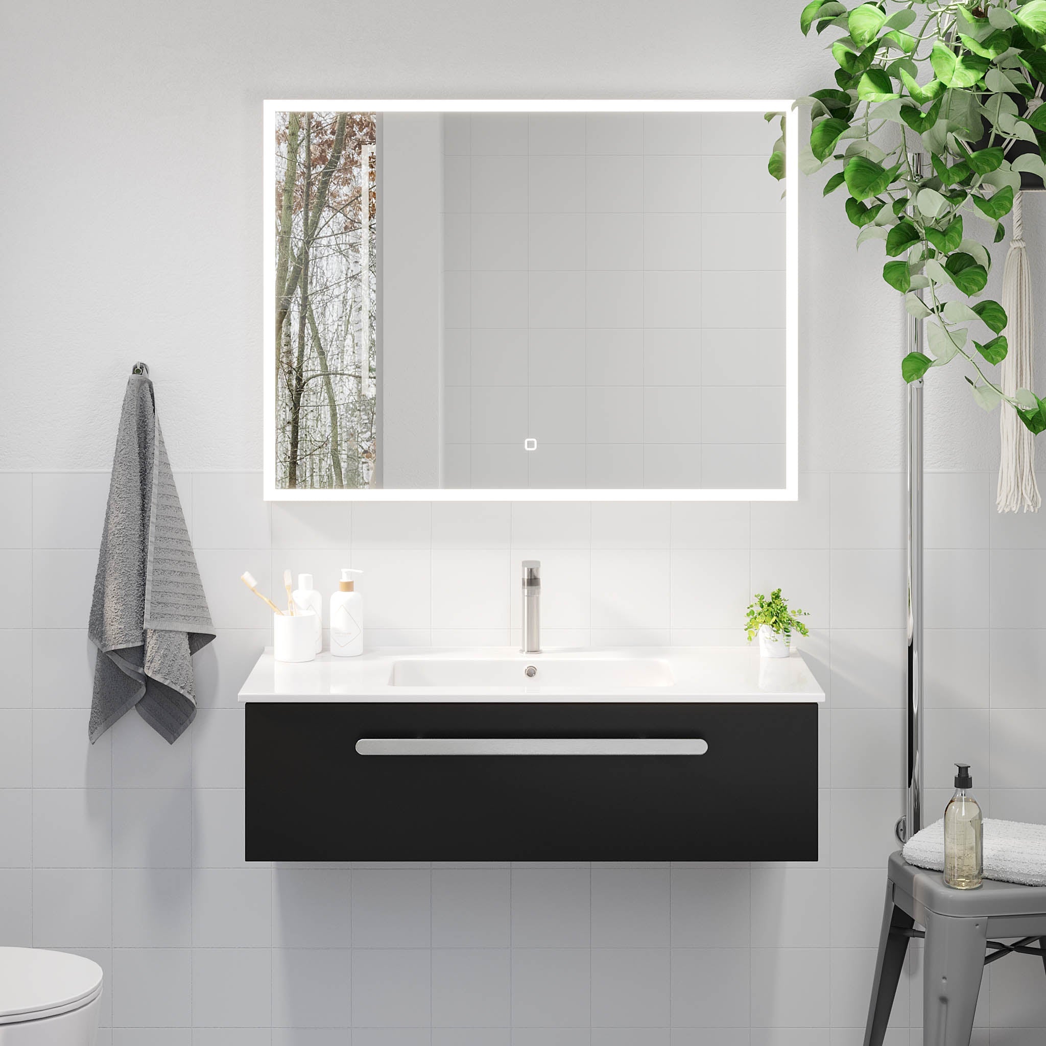 Badrumsmöbel med klassisk front - 100x46x29 cm - mattsvart - porslinstvättställ - satinhandtag - Colina - Tvättställsskåp - Colina, Furniture Set - Basin & Cabinet, Black Mat - 100 cm - MASTERSTORE - 8595677192926 - Furniture Set - Code - 85 - 100 - 50 - 02 - 40 - 8595677192926 - 