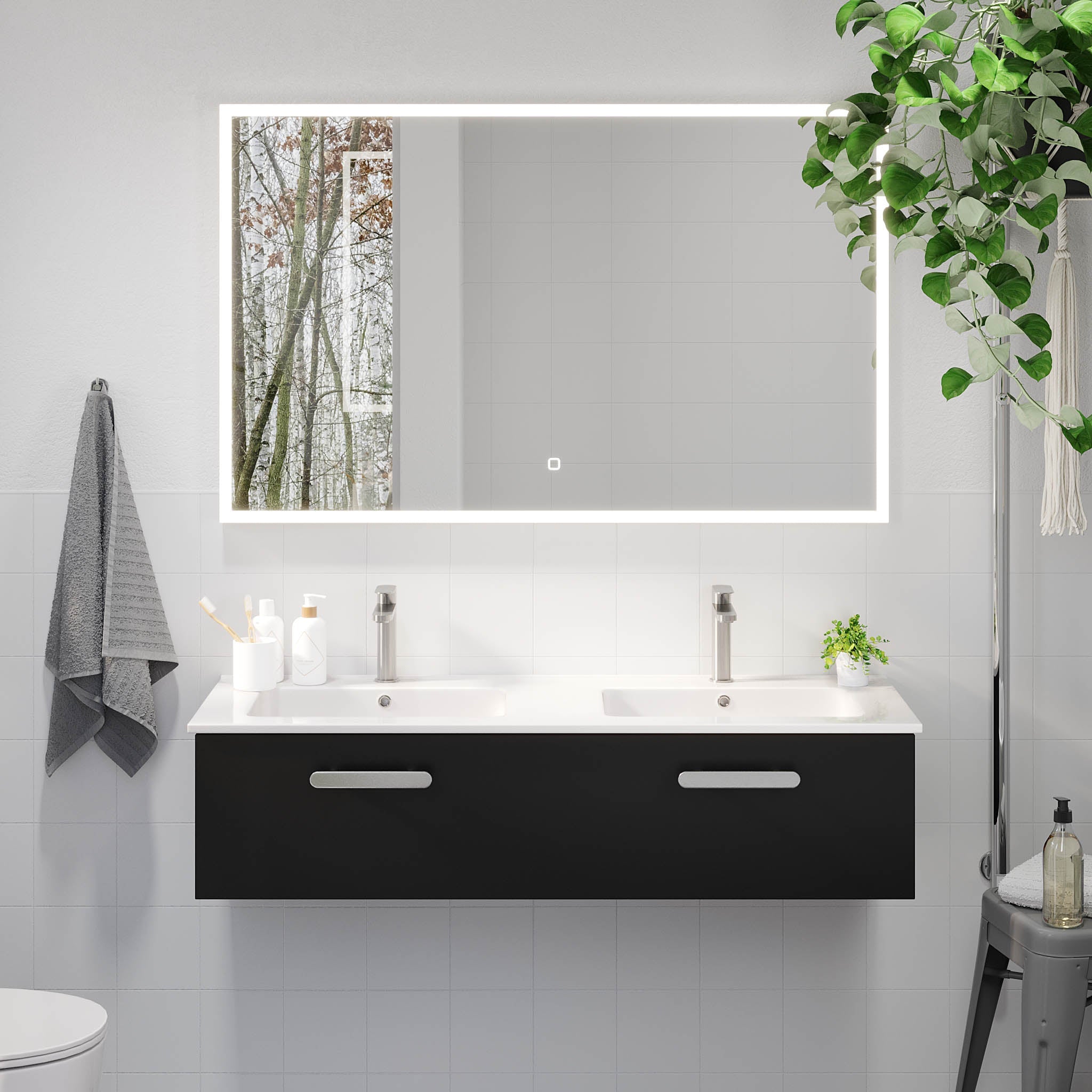 Badrumsmöbel med klassisk front - 100x46x29 cm - mattsvart - porslinstvättställ - satinhandtag - Colina - Tvättställsskåp - Colina, Furniture Set - Basin & Cabinet, Black Mat - 100 cm - MASTERSTORE - 8595677192926 - Furniture Set - Code - 85 - 100 - 50 - 02 - 40 - 8595677192926 - 