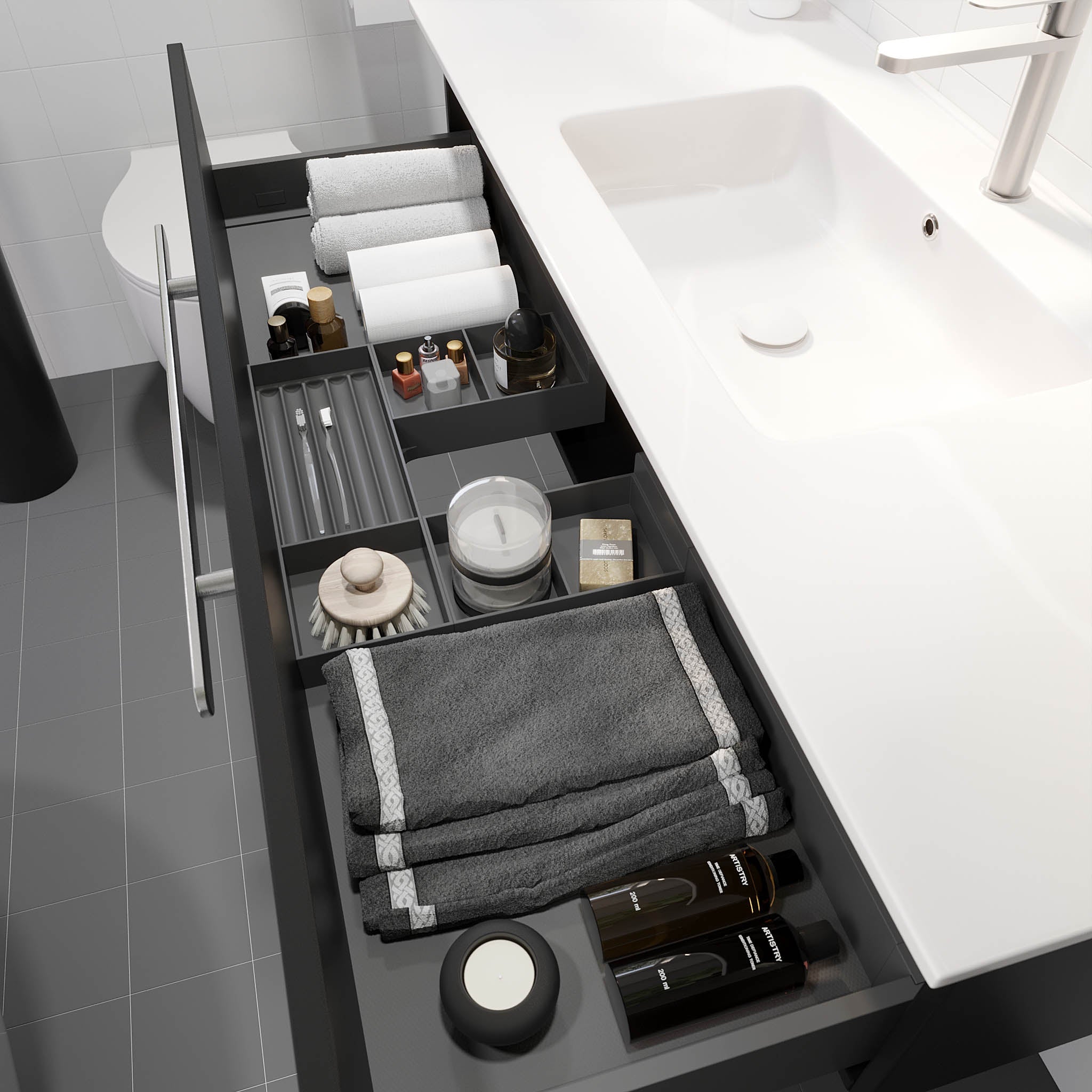 Badrumsmöbel med klassisk front - 100x46x29 cm - mattsvart - porslinstvättställ - satinhandtag - Colina - Tvättställsskåp - Colina, Furniture Set - Basin & Cabinet, Black Mat - 100 cm - MASTERSTORE - 8595677192926 - Furniture Set - Code - 85 - 100 - 50 - 02 - 40 - 8595677192926 - 