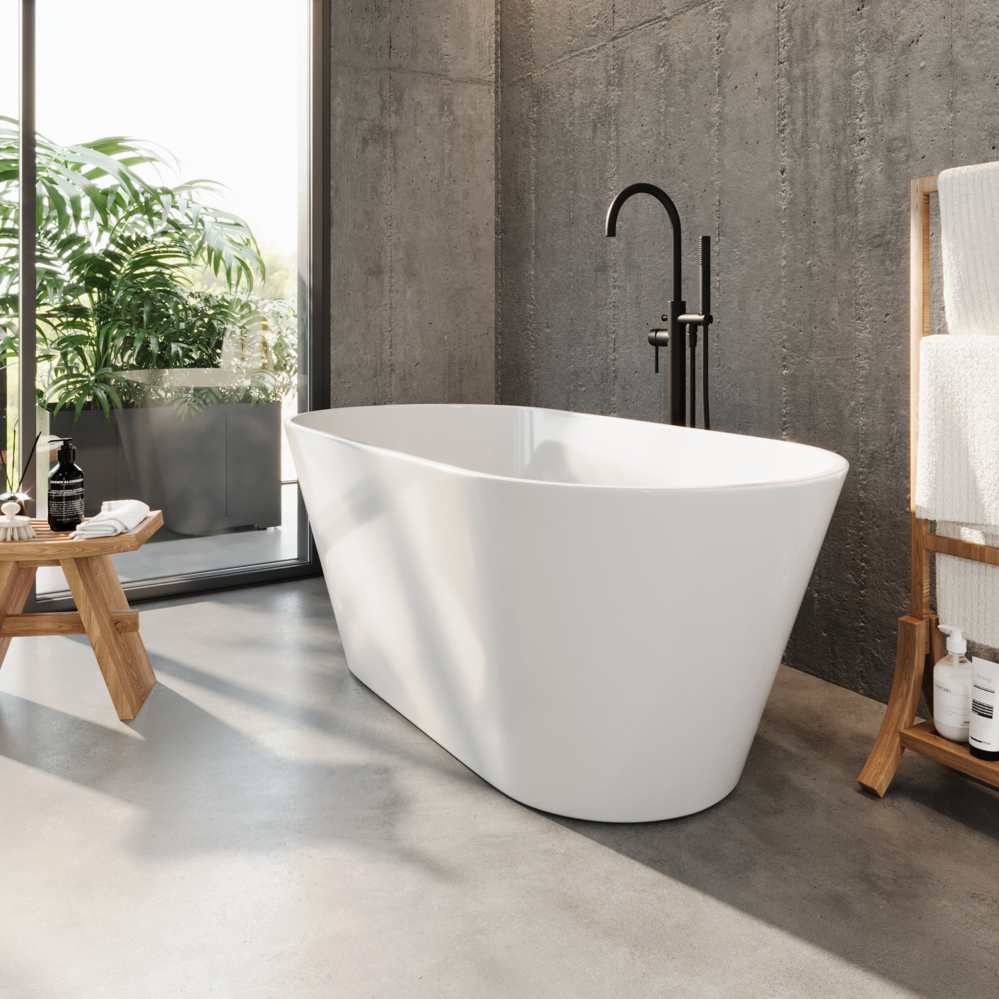 Fristående badkar i akryl 150 cm - med avloppssats och vattenlås - vit - Edison - Fritstående badkar - Edison, Bathtub, White Glossy - 150 cm - MASTERSTORE - 8595677194234 - Bathtub - 47 - 150 - 15 - 11 - 02 - 8595677194234 - 