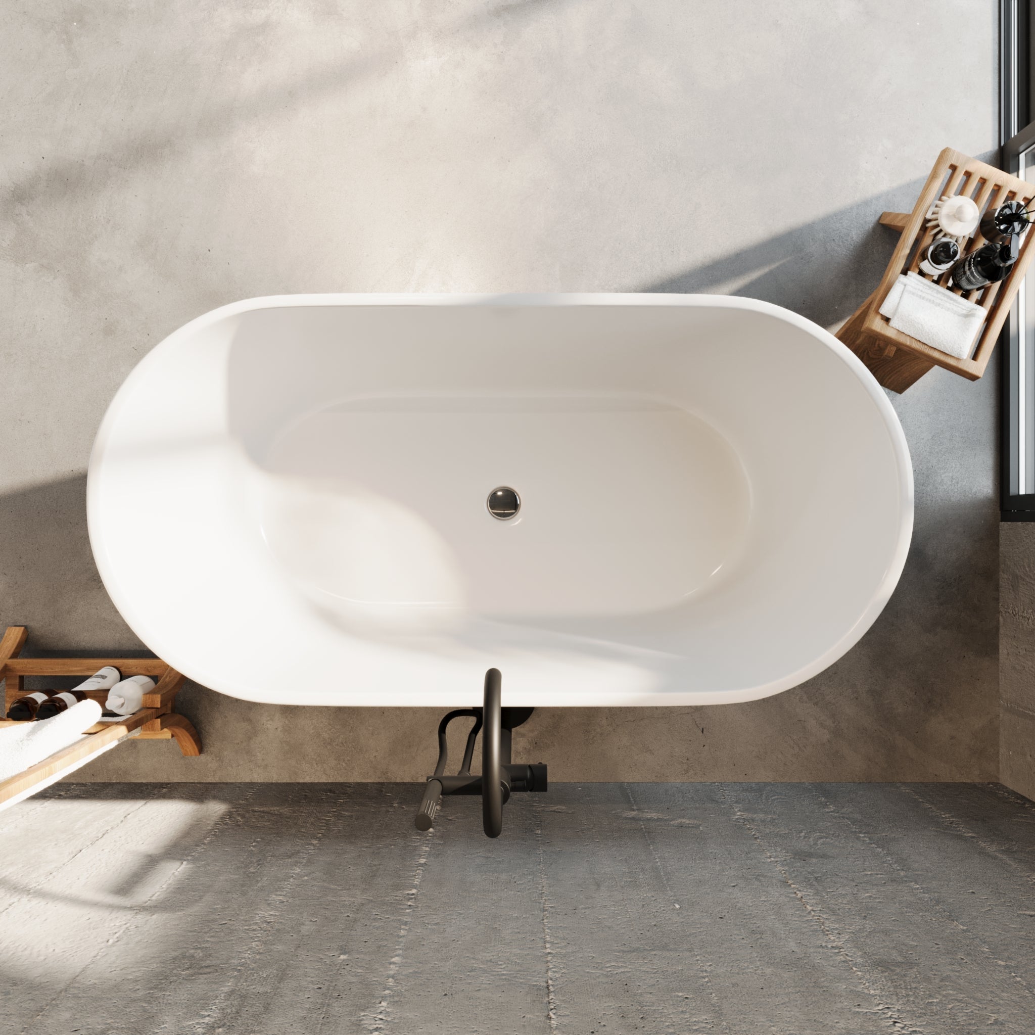 Fristående badkar i akryl 150 cm - med avloppssats och vattenlås - vit - Edison - Fritstående badkar - Edison, Bathtub, White Glossy - 150 cm - MASTERSTORE - 8595677194234 - Bathtub - 47 - 150 - 15 - 11 - 02 - 8595677194234 - 