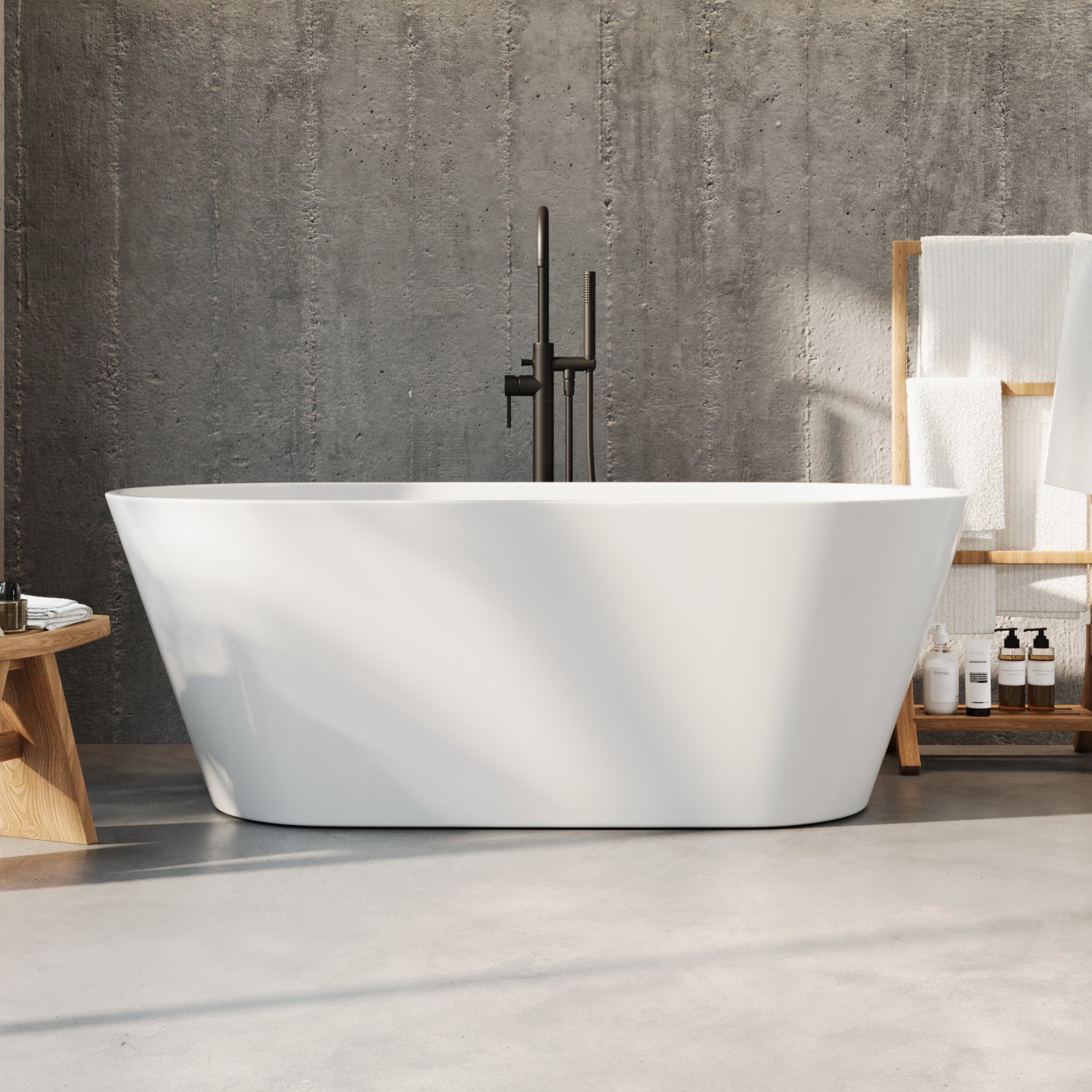 Fristående badkar i akryl 160 cm - med avloppssats och vattenlås - vit - Edison - Fritstående badkar - Edison, Bathtub, White Glossy - 160 cm - MASTERSTORE - 8595677194241 - Bathtub - 47 - 160 - 15 - 11 - 02 - 8595677194241 - 
