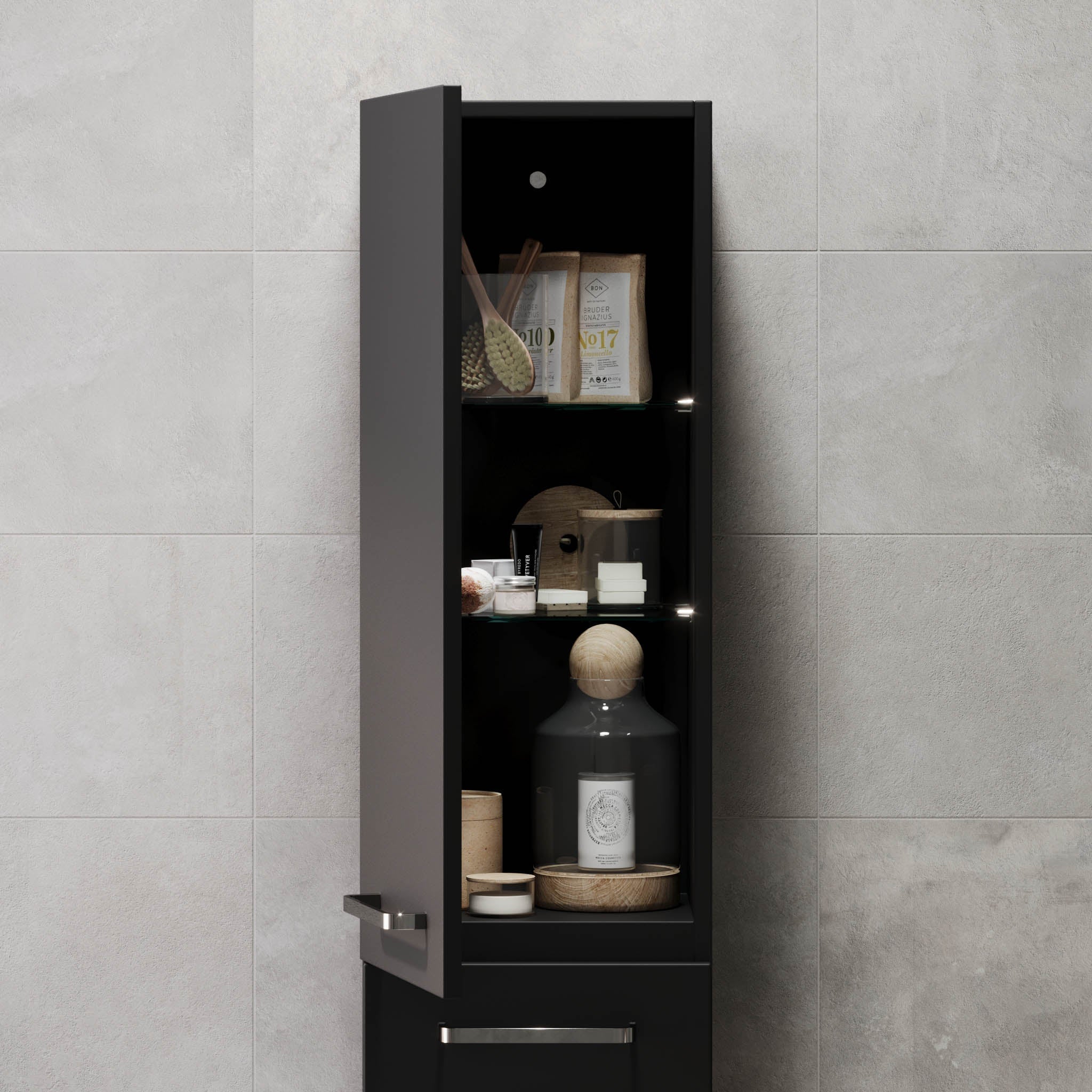 Högskåp med klassiska dörrar - 35x32x174 cm - mattsvart - kromade handtag - Voss - Högskåp - Voss, Furniture Set - High Cabinet, Black Mat - 35 cm - MASTERSTORE - 8595677194425 - Furniture Set - High Cabinet - 70 - 035 - 54 - 02 - 60 - 8595677194425 - 