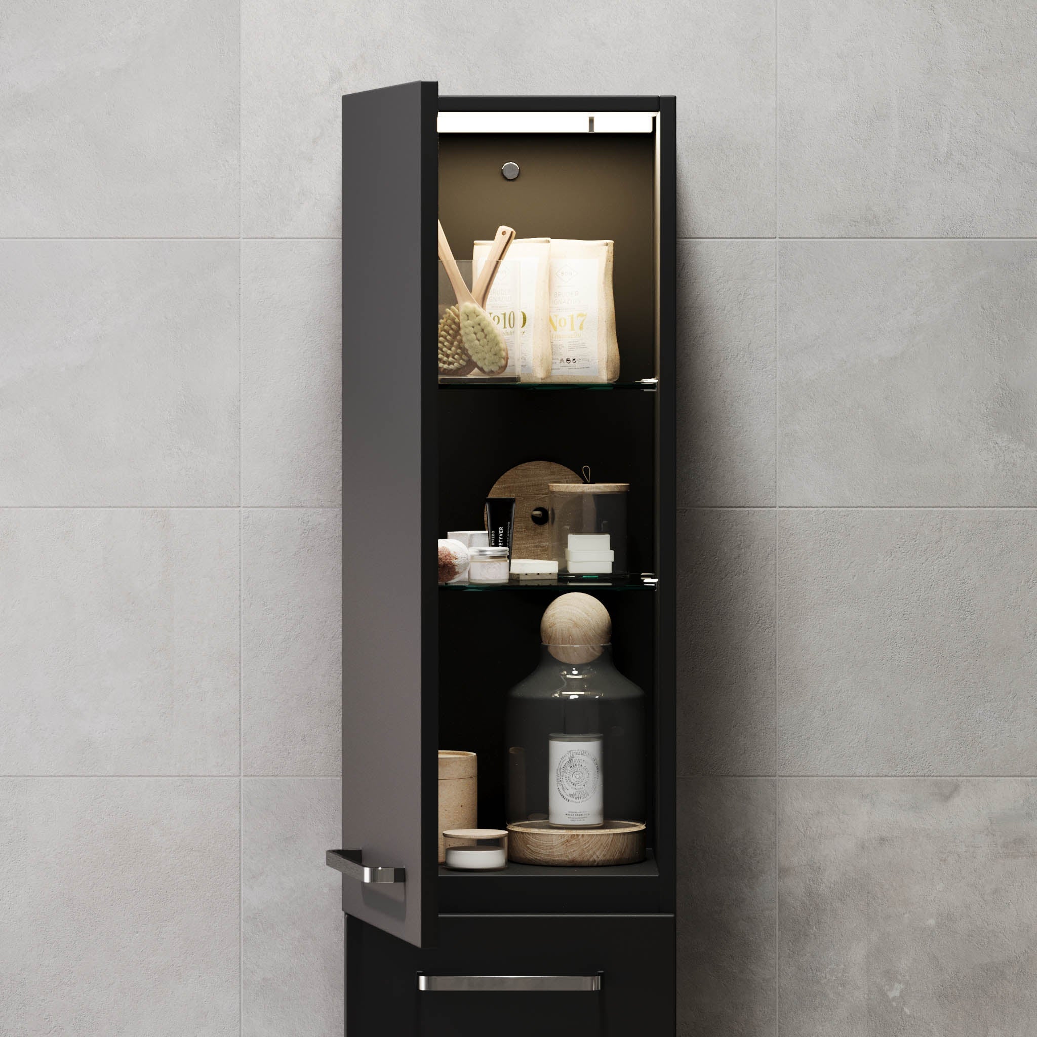 Högskåp med klassiska dörrar - 35x32x174 cm - mattsvart - kromade handtag - Voss - Högskåp - Voss, Furniture Set - High Cabinet, Black Mat - 35 cm - MASTERSTORE - 8595677194425 - Furniture Set - High Cabinet - 70 - 035 - 54 - 02 - 60 - 8595677194425 - 