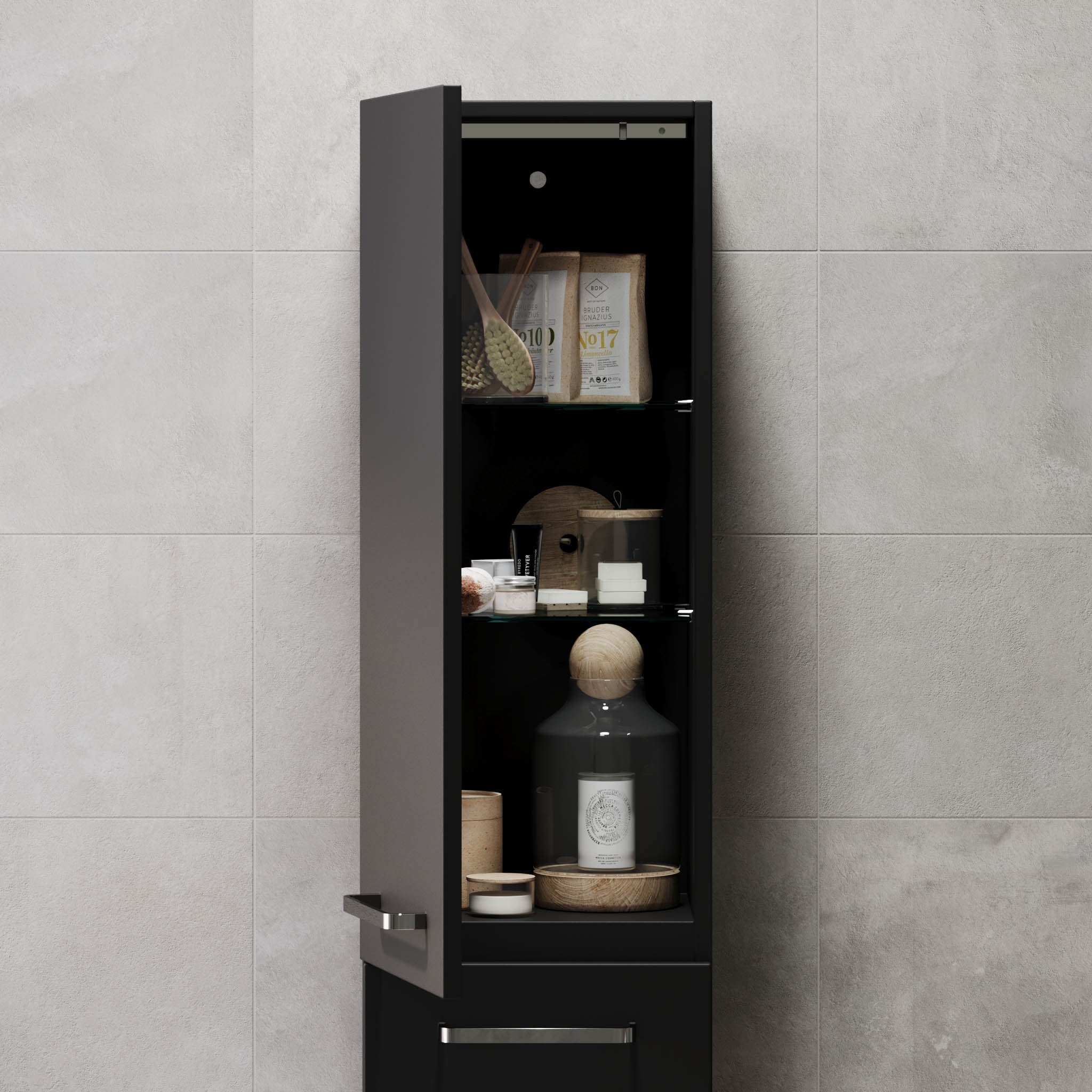 Högskåp med klassiska dörrar - 35x32x174 cm - mattsvart - kromade handtag - Voss - Högskåp - Voss, Furniture Set - High Cabinet, Black Mat - 35 cm - MASTERSTORE - 8595677194425 - Furniture Set - High Cabinet - 70 - 035 - 54 - 02 - 60 - 8595677194425 - 