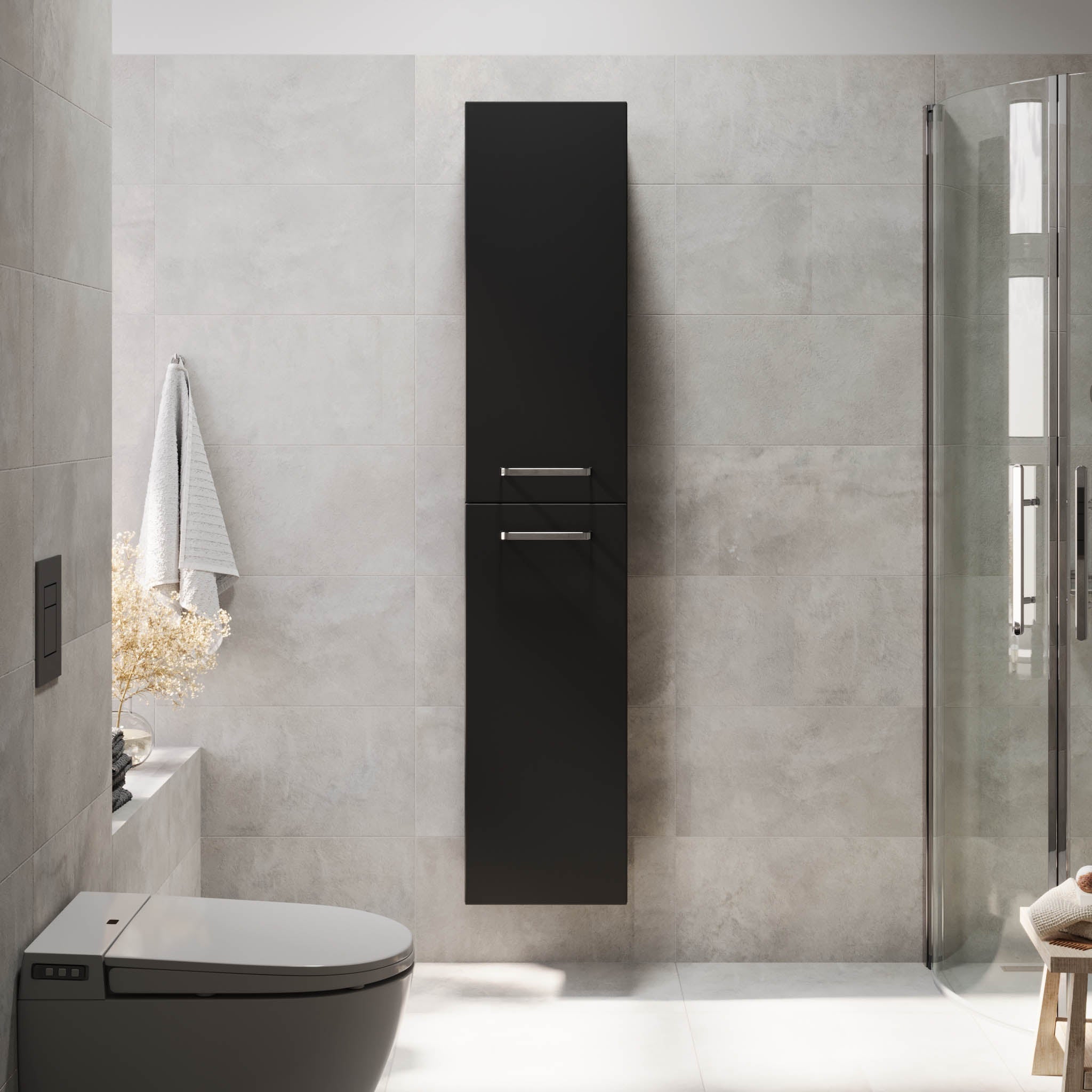 Högskåp med klassiska dörrar - 35x32x174 cm - mattsvart - kromade handtag - Voss - Högskåp - Voss, Furniture Set - High Cabinet, Black Mat - 35 cm - MASTERSTORE - 8595677194425 - Furniture Set - High Cabinet - 70 - 035 - 54 - 02 - 60 - 8595677194425 - 
