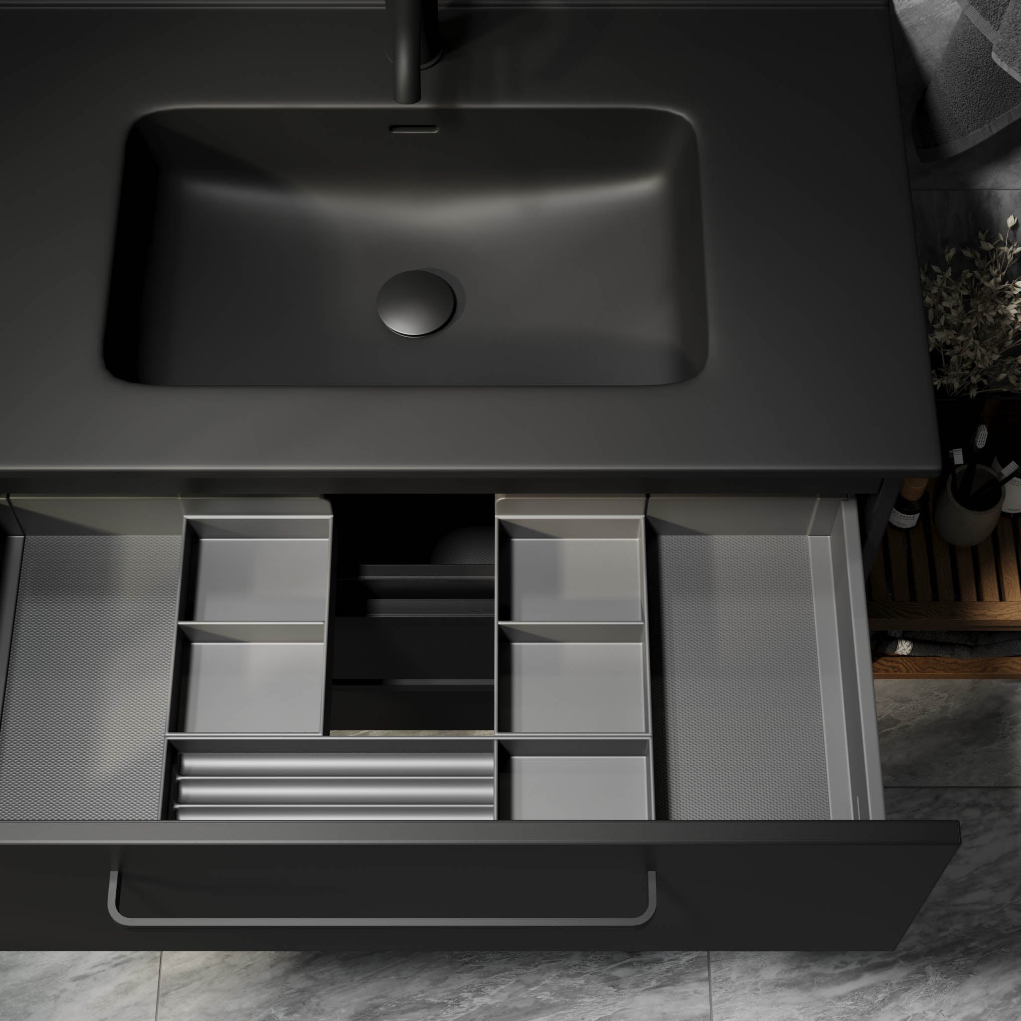 Vegsund Badrumsmöbel – Matt Svart med svarta handtag