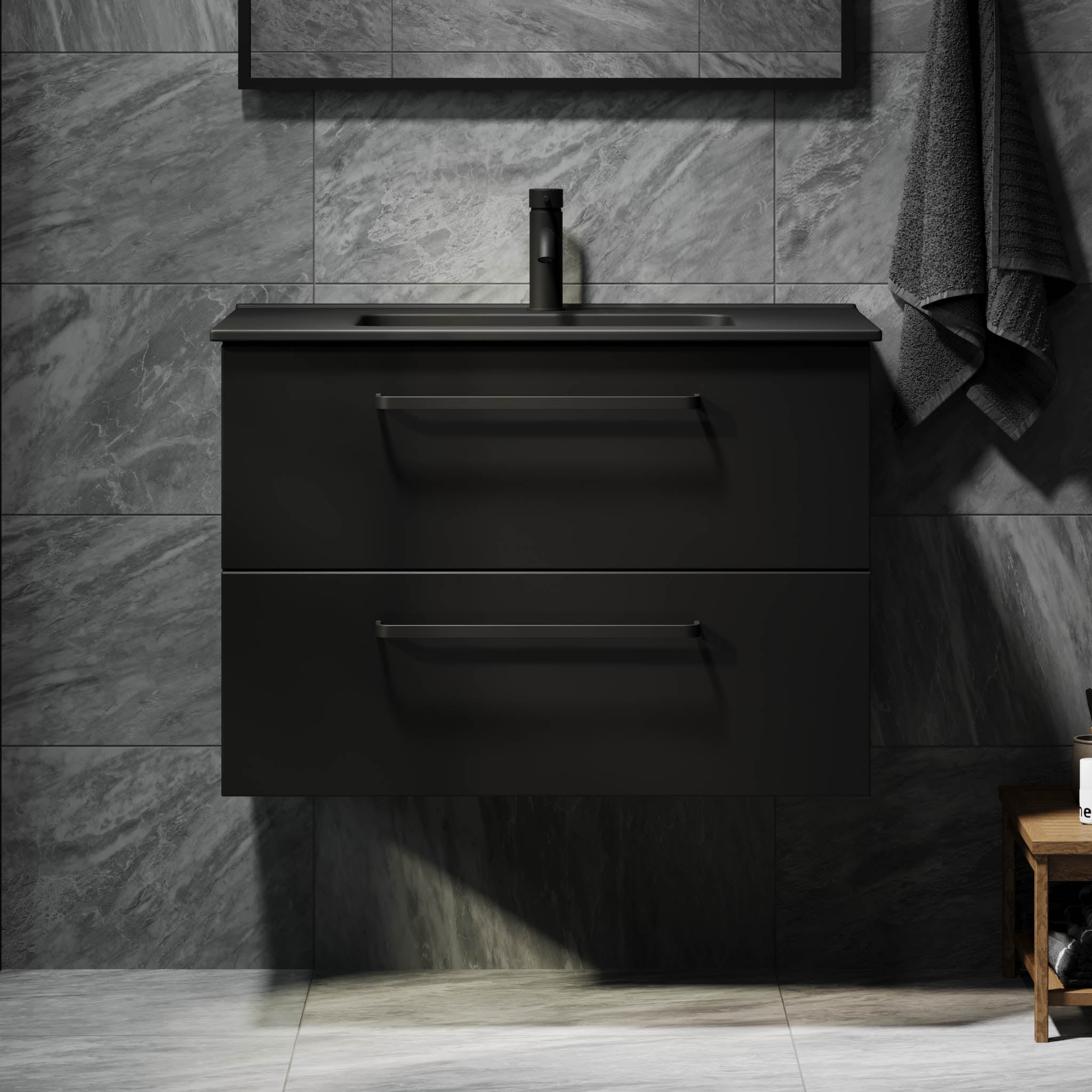 Vegsund Badrumsmöbel – Matt Svart med svarta handtag