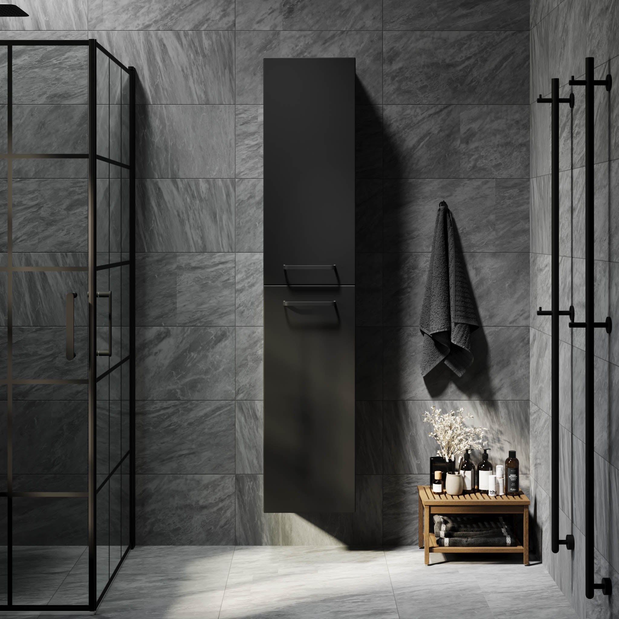 Vegsund Badrumsmöbel – Matt Svart med svarta handtag