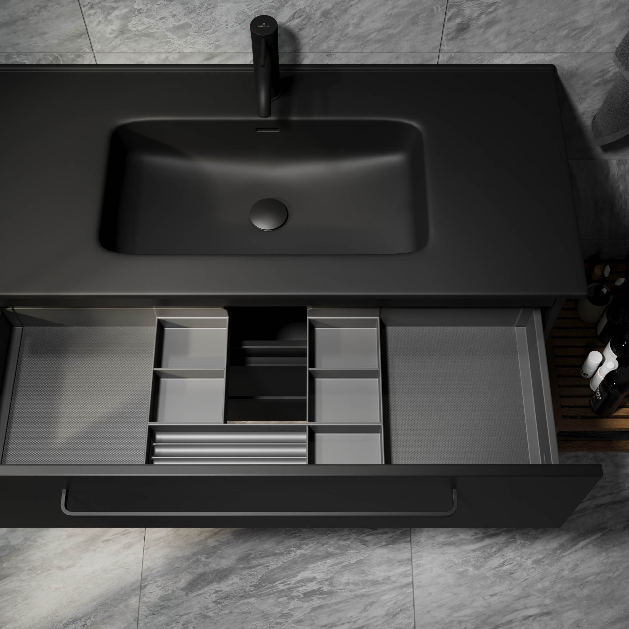 Vegsund Badrumsmöbel – Matt Svart med svarta handtag