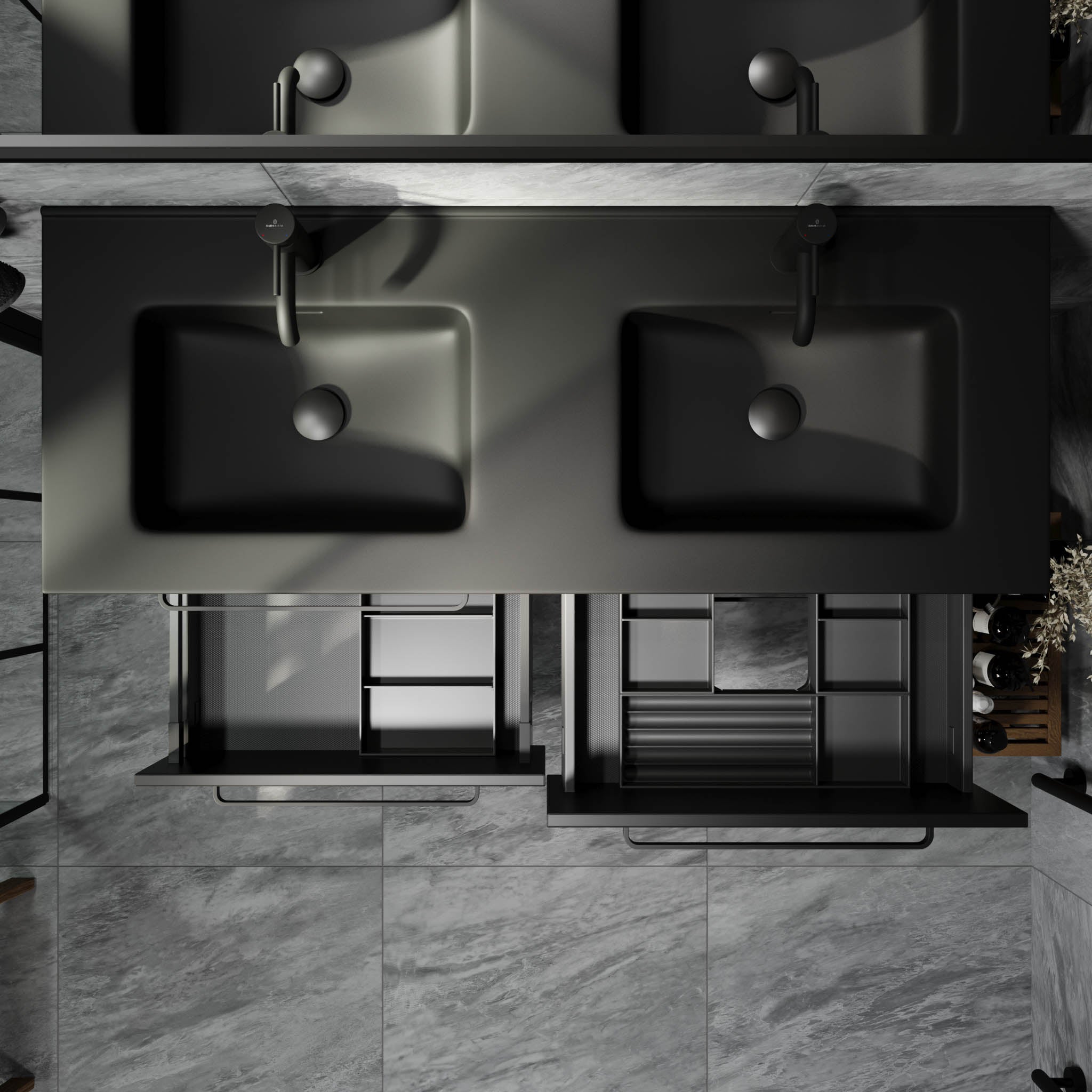 Vegsund Badrumsmöbel – Matt Svart med svarta handtag