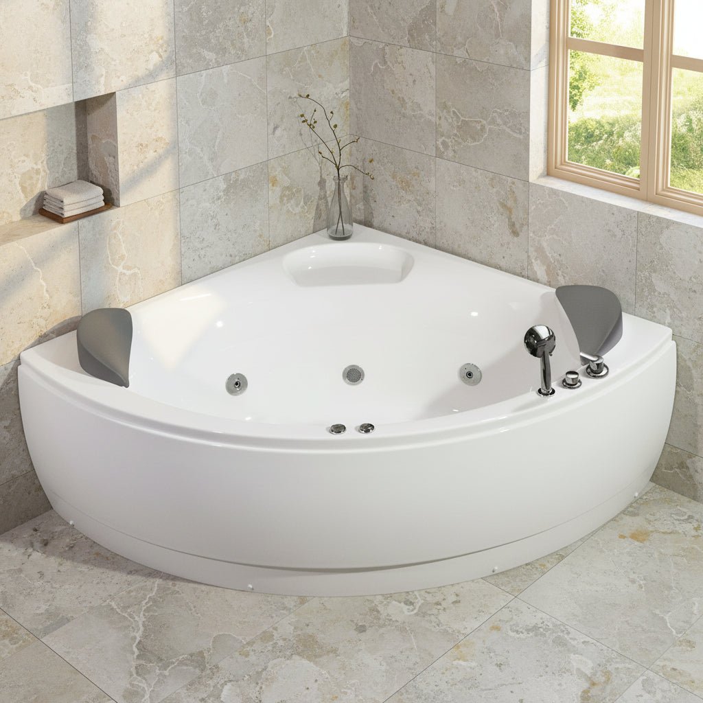 Hörnbadkar med vattenmassage - 140x140x60 cm - vit - Wilson - Bubbelbadkar - Corner whirlpool bathtub - hydromassage - 140x140x60 cm - white - Wilson - MASTERSTORE - 8595677199260 - Whirpool Bathtub - 12 - 140 - 20 - 01 - 02 - 8595677199260 - 