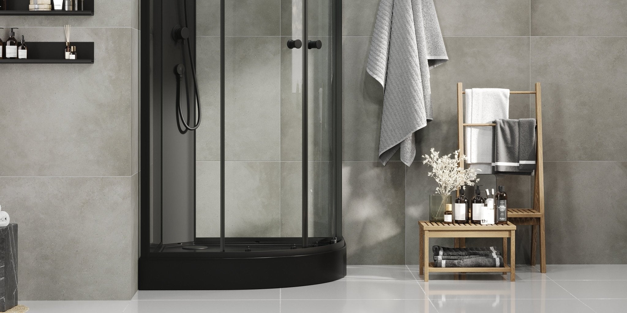 Duschkabin halvrund 90x90x195 cm - svarta profiler - klarglas - inkl. blandare och dusch - Austin - Duschkabiner - Austin, Shower Cabin Set - Code, Clear/Black - 90 cm - MASTERSTORE - 8595677199468 - Shower Cabin Set - Code - 20 - 090 - 14 - 02 - 02 - 8595677199468 - 