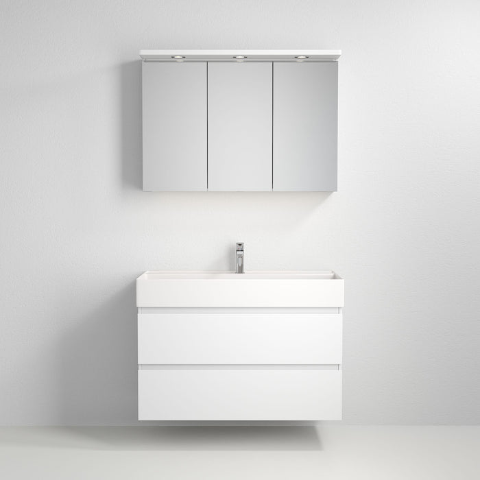 Spegelskåp Fjäll med LED belysning, Rektangulär, Vit Högblank