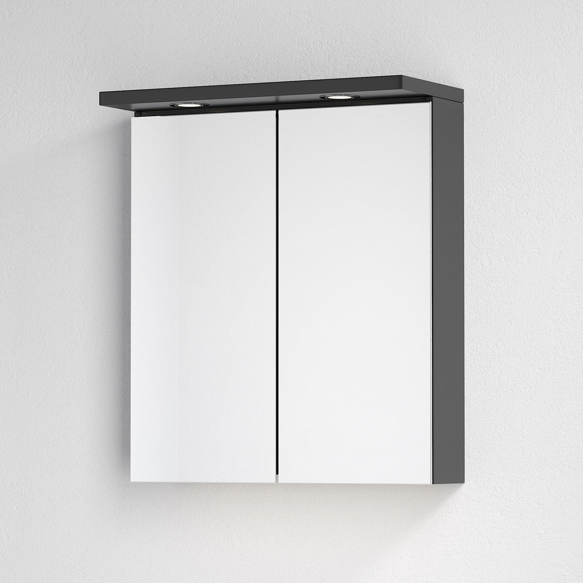 Spegelskåp Fjäll med LED belysning, Rektangulär, Svart Matt