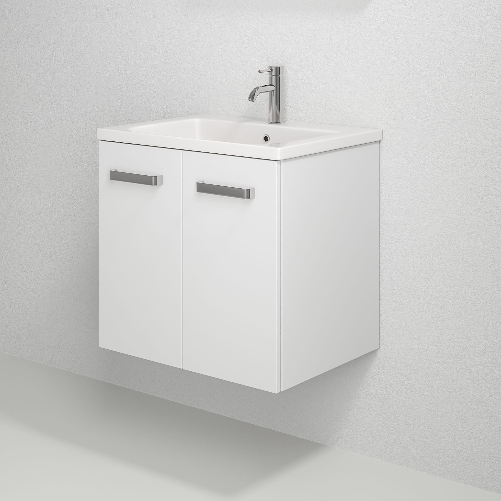 Badrumsmöbel med två Skåpsdörr - 60x46x57 cm - vit matt - Porslin tvättställ - Nord - Tvättställsskåp - Bathroom furniture with two doors - 60x46x57 cm - white mat - ceramic basin - Nord - MASTERSTORE - Vanity Units - 75 - 060 - 50 - 01 - 80 - 