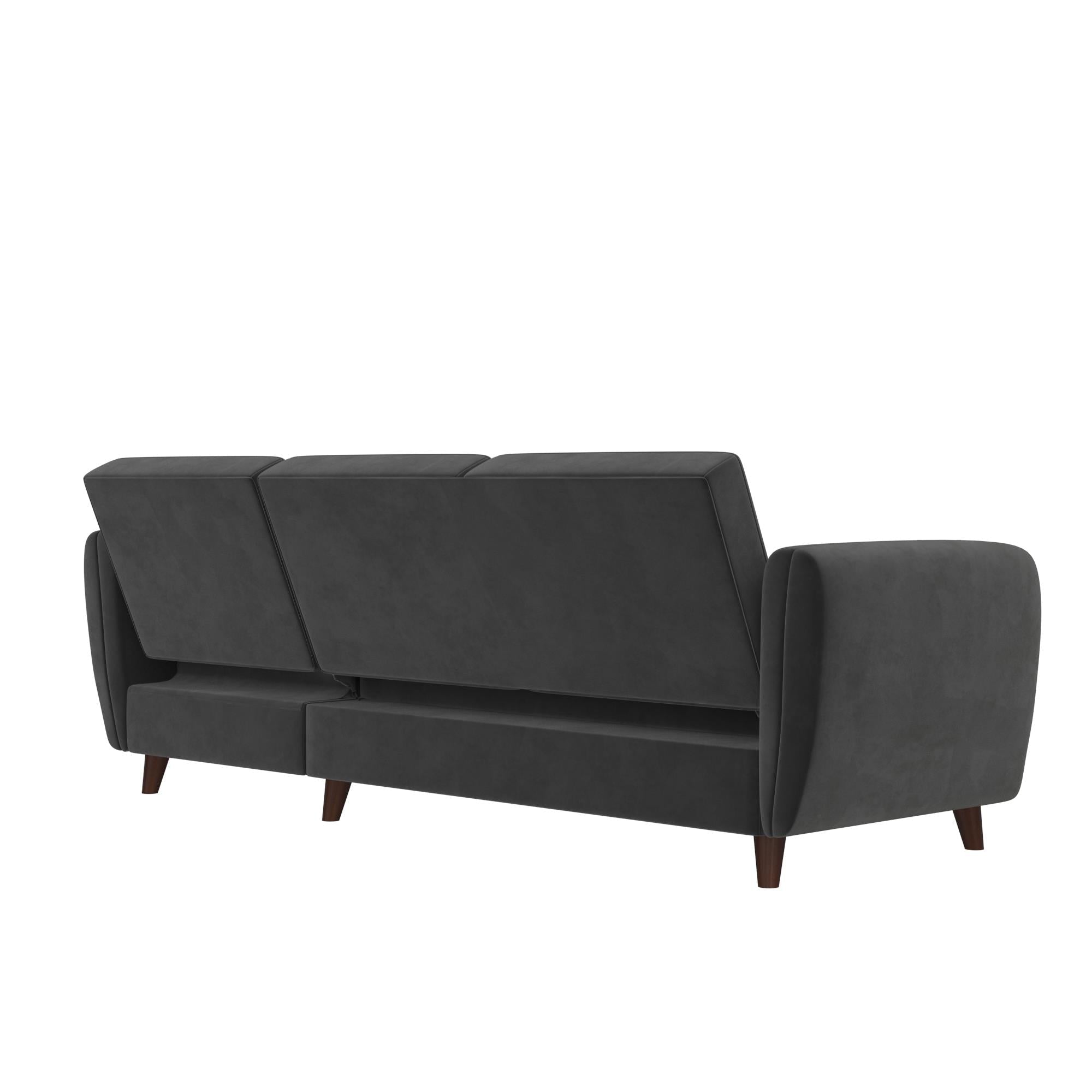 Bäddsoffa med schäslong - 221x154x83 cm - för 3 personer, klädd i sammet - grå - Perry - Bäddsoffor - Bäddsoffa med schäslong - 221x154x83 cm - för 3 personer, klädd i sammet - grå - Perry - 