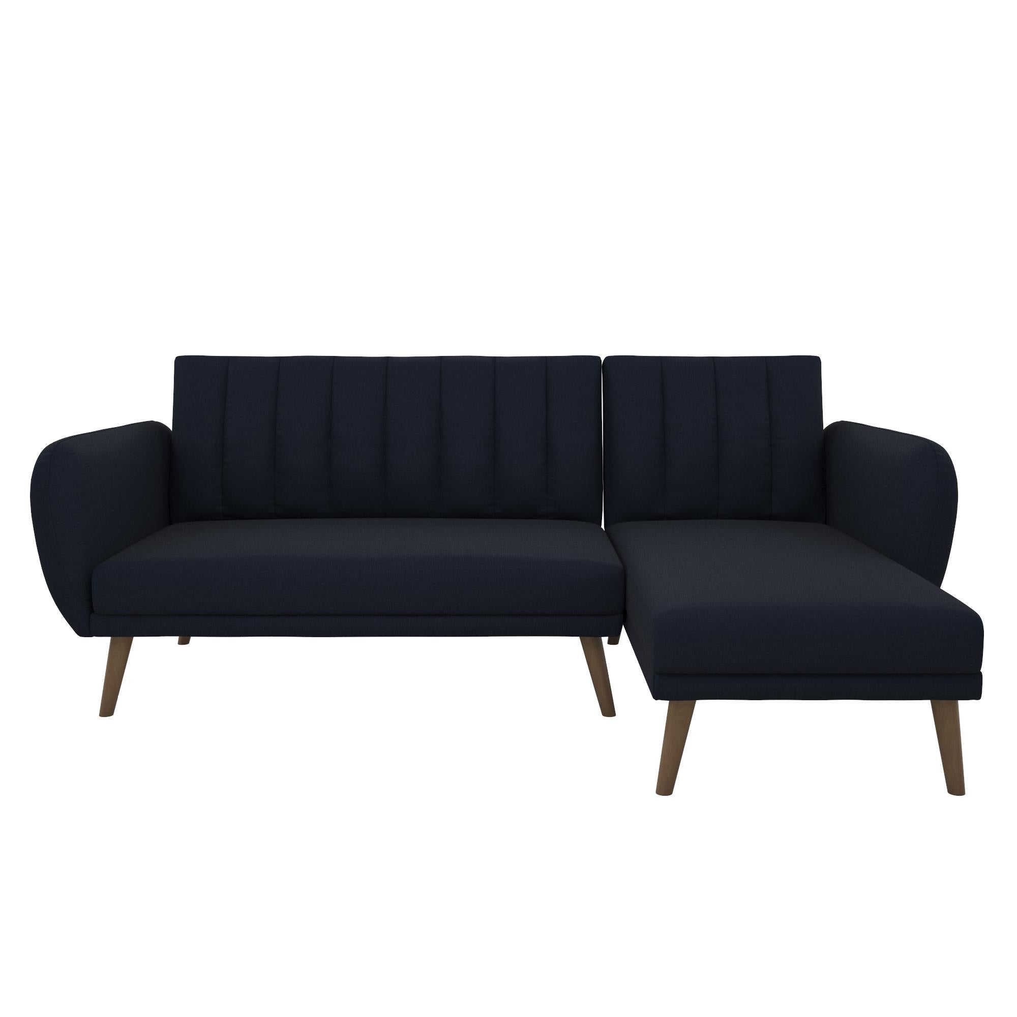 Bäddsoffa med schäslong - 224x141x80 cm - för 3 personer, klädd med linne - blå - Brittany - Bäddsoffor - Bäddsoffa med schäslong - 224x141x80 cm - för 3 personer, klädd med linne - blå - Brittany - 
