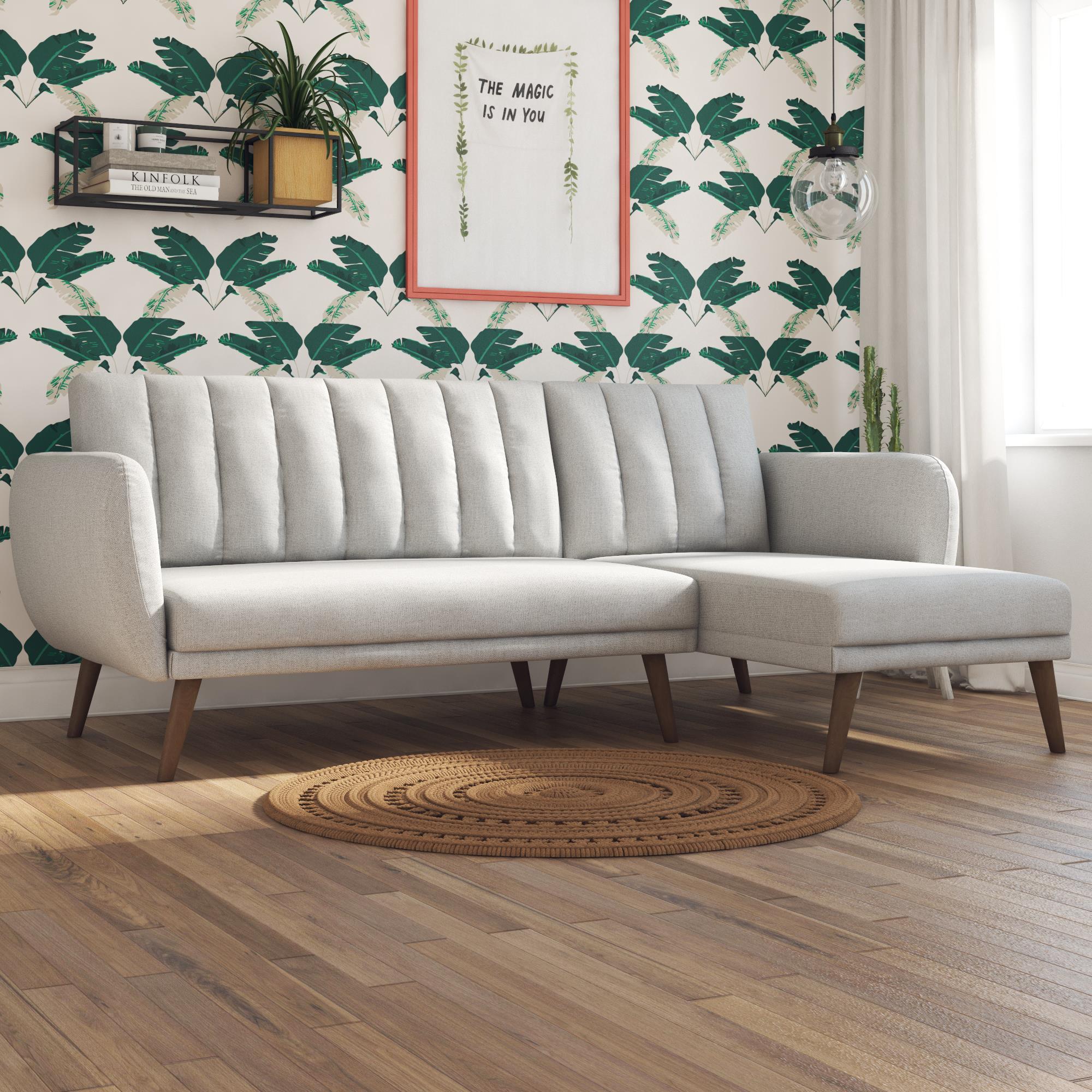 Bäddsoffa med schäslong - 224x141x80 cm - för 3 personer, klädd med linne - grå - Brittany - Bäddsoffor - Bäddsoffa med schäslong - 224x141x80 cm - för 3 personer, klädd med linne - grå - Brittany - 