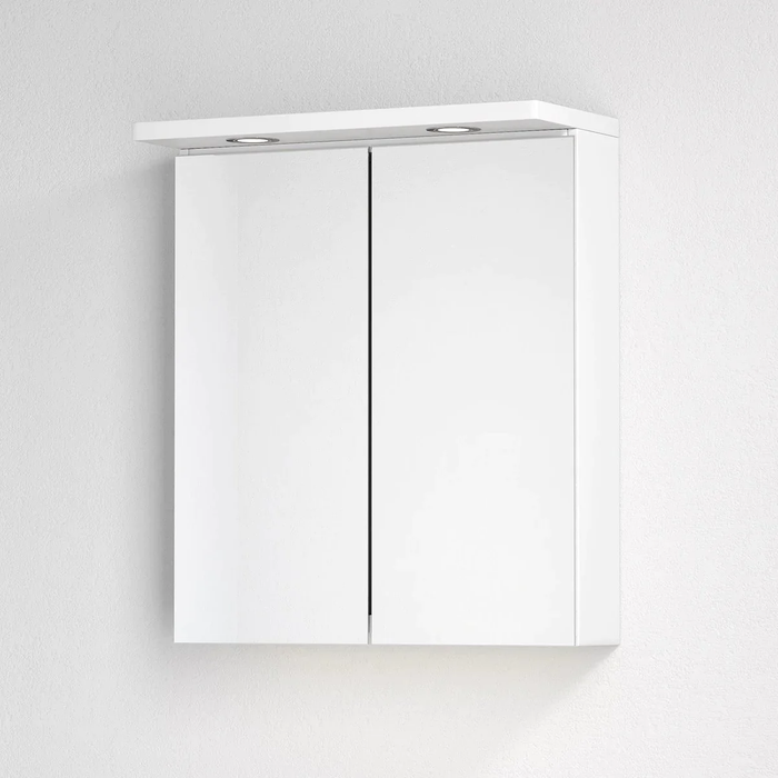 Spegelskåp Fjäll med LED belysning, Rektangulär, Vit Högblank